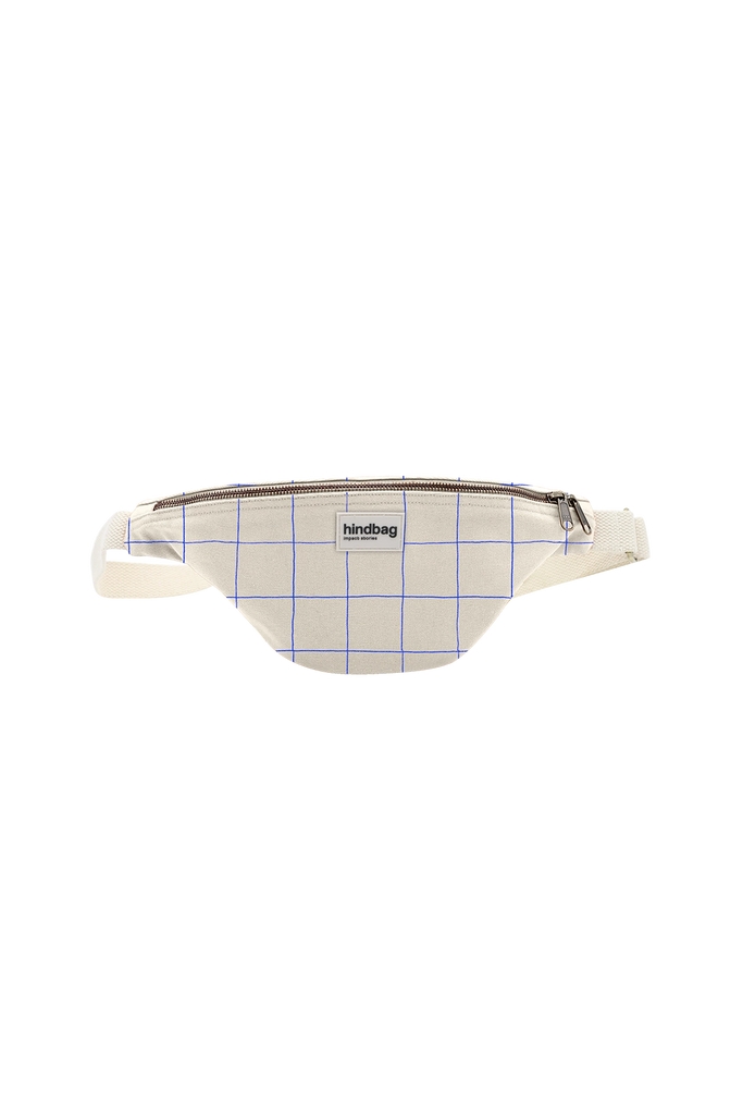 Sac banane Olivia Carreaux écru/bleu