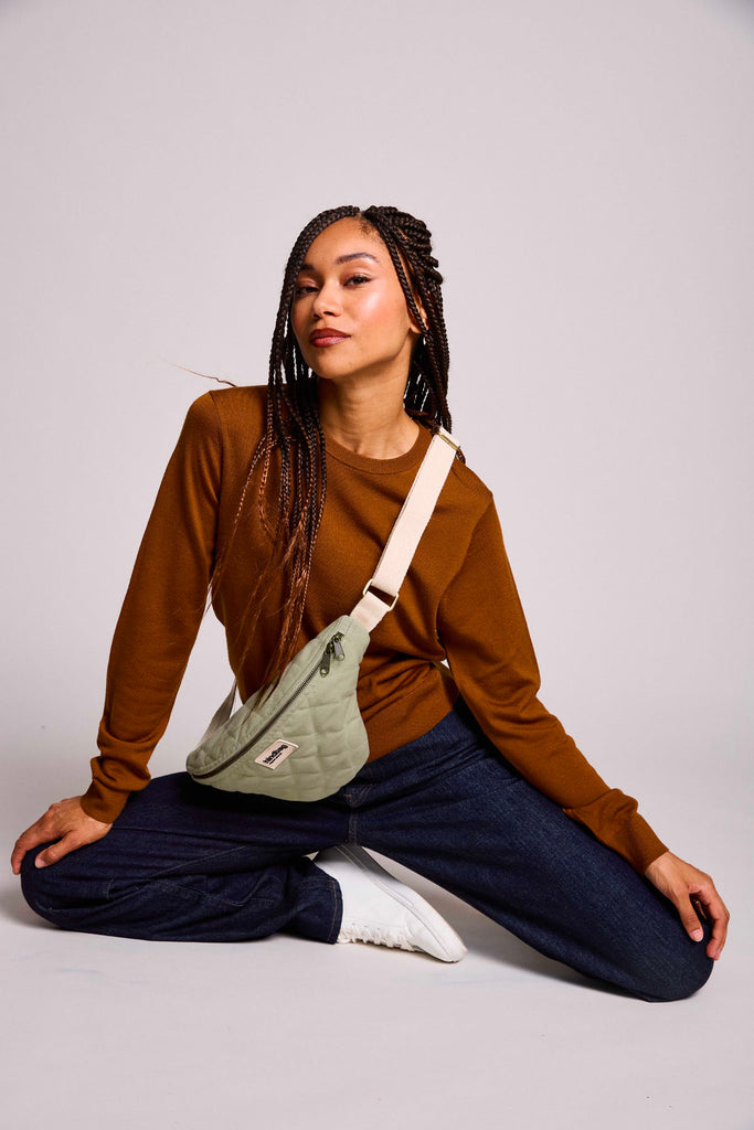 Sac banane matelassé Olivia Vert argile