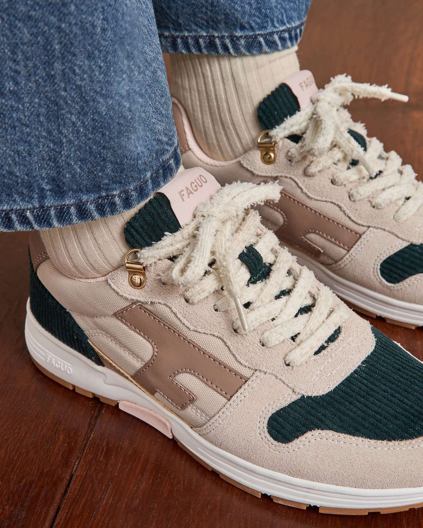 Baskets écru & vert émeraude - OLIVE