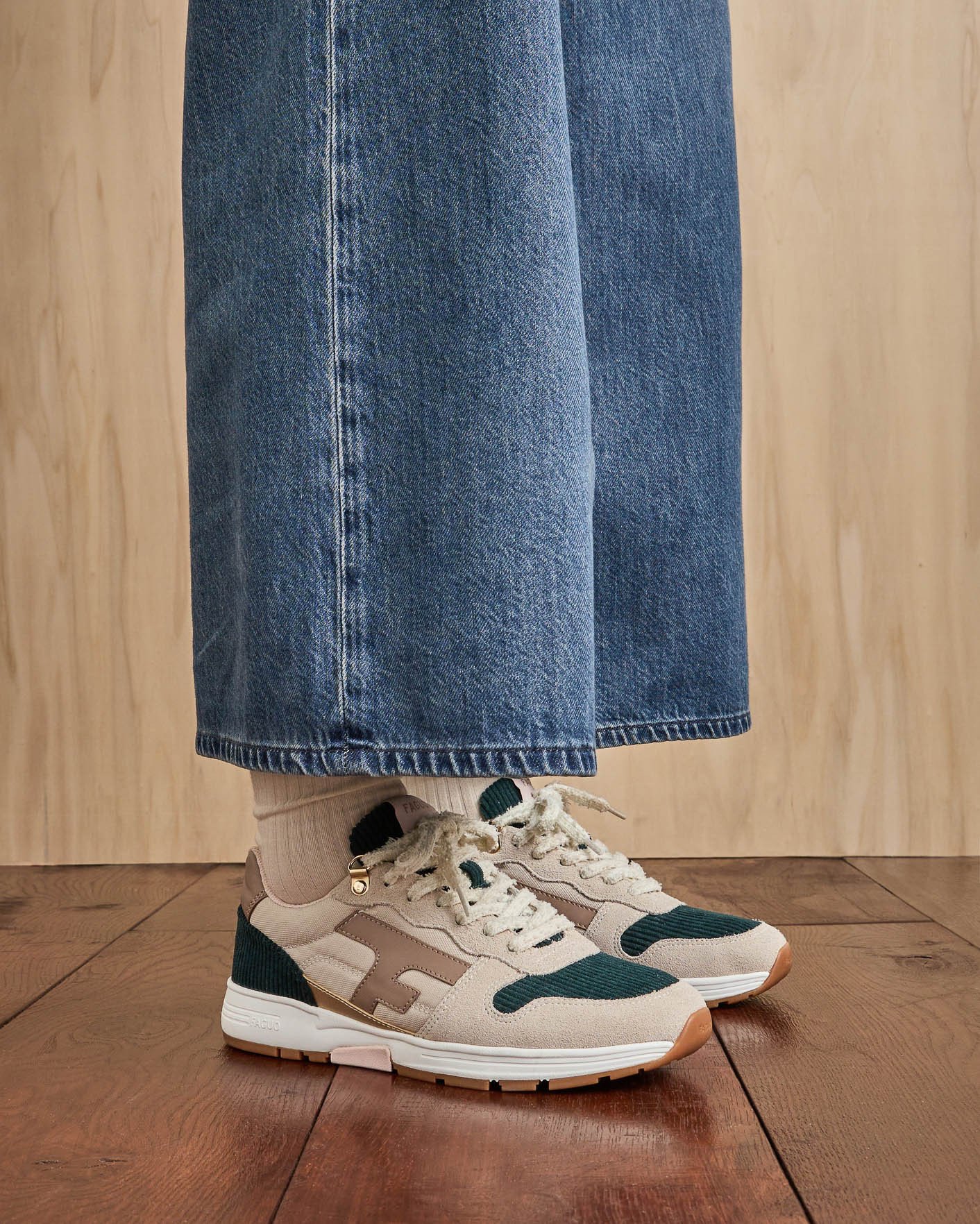 Baskets écru & vert émeraude - OLIVE