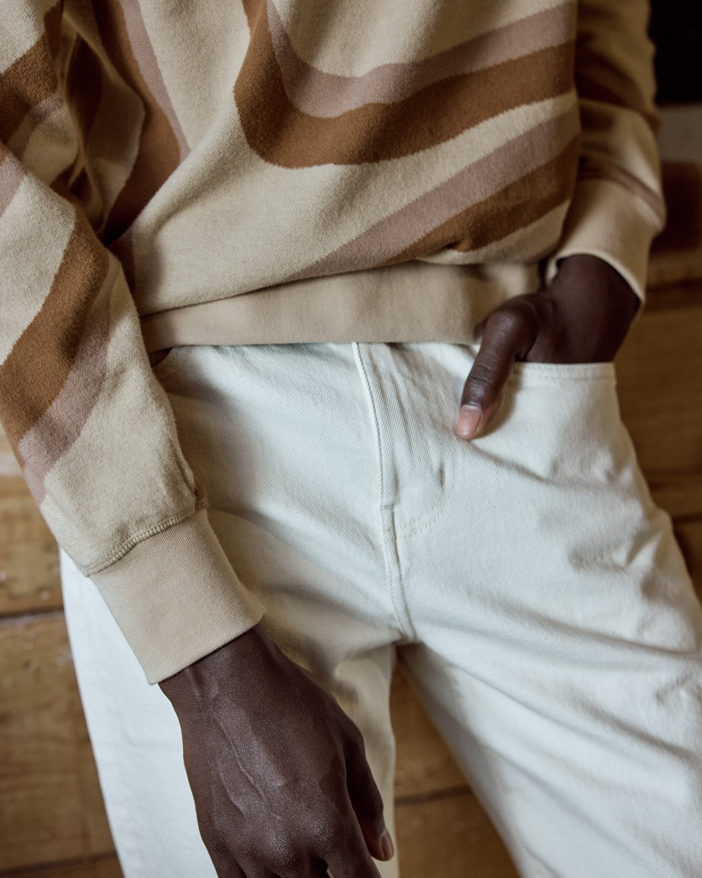 Sweat col rond beige & camel coton - BUSSY