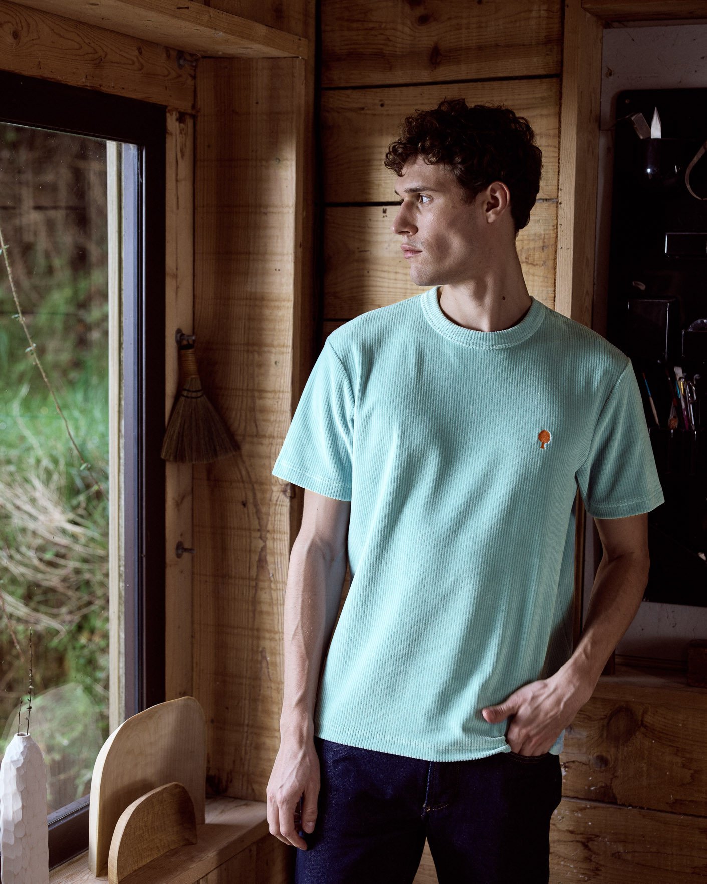 T-shirt bleu velours coton - LUGNY