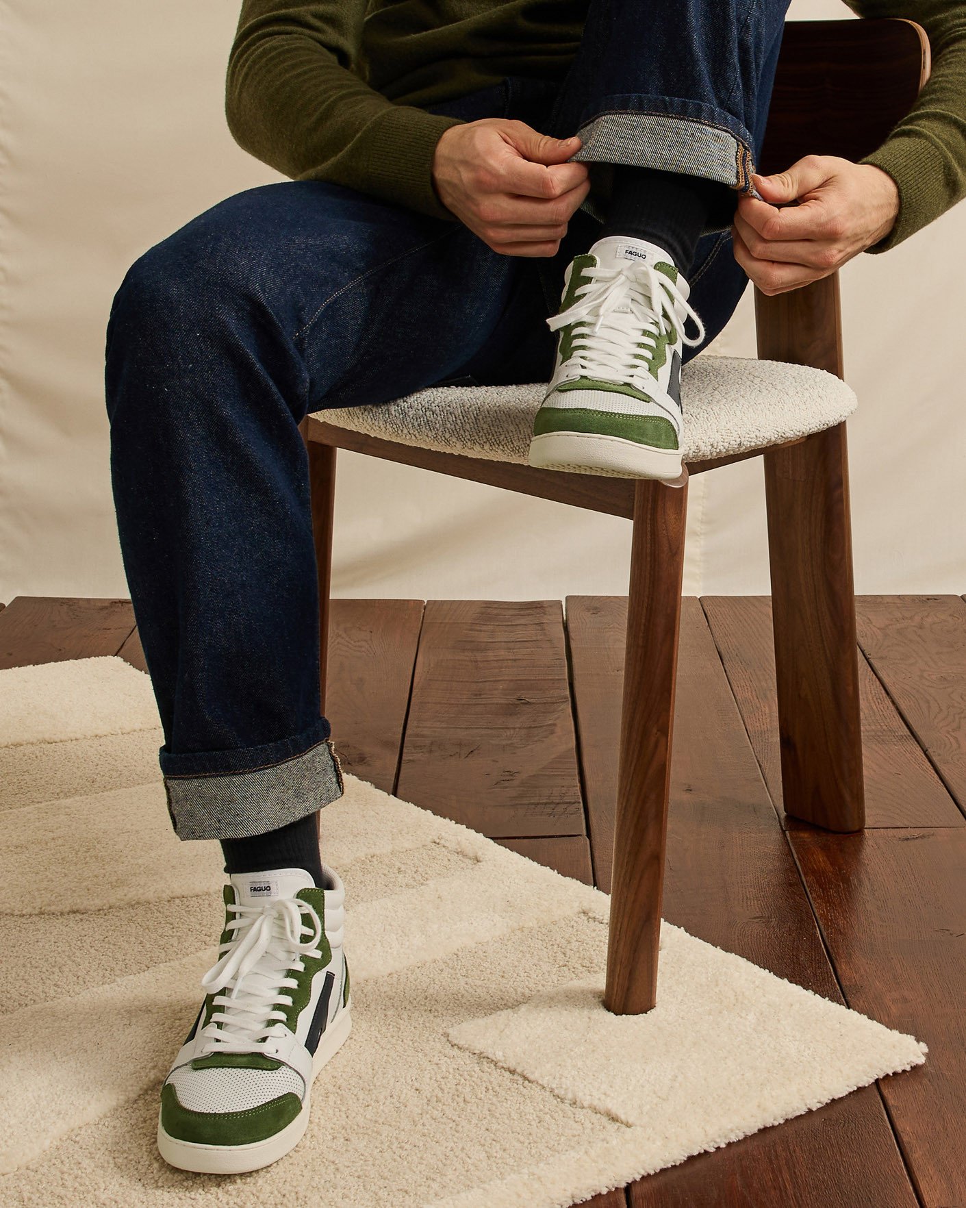 Baskets montantes blanches & kaki cuir - HAZEL MID