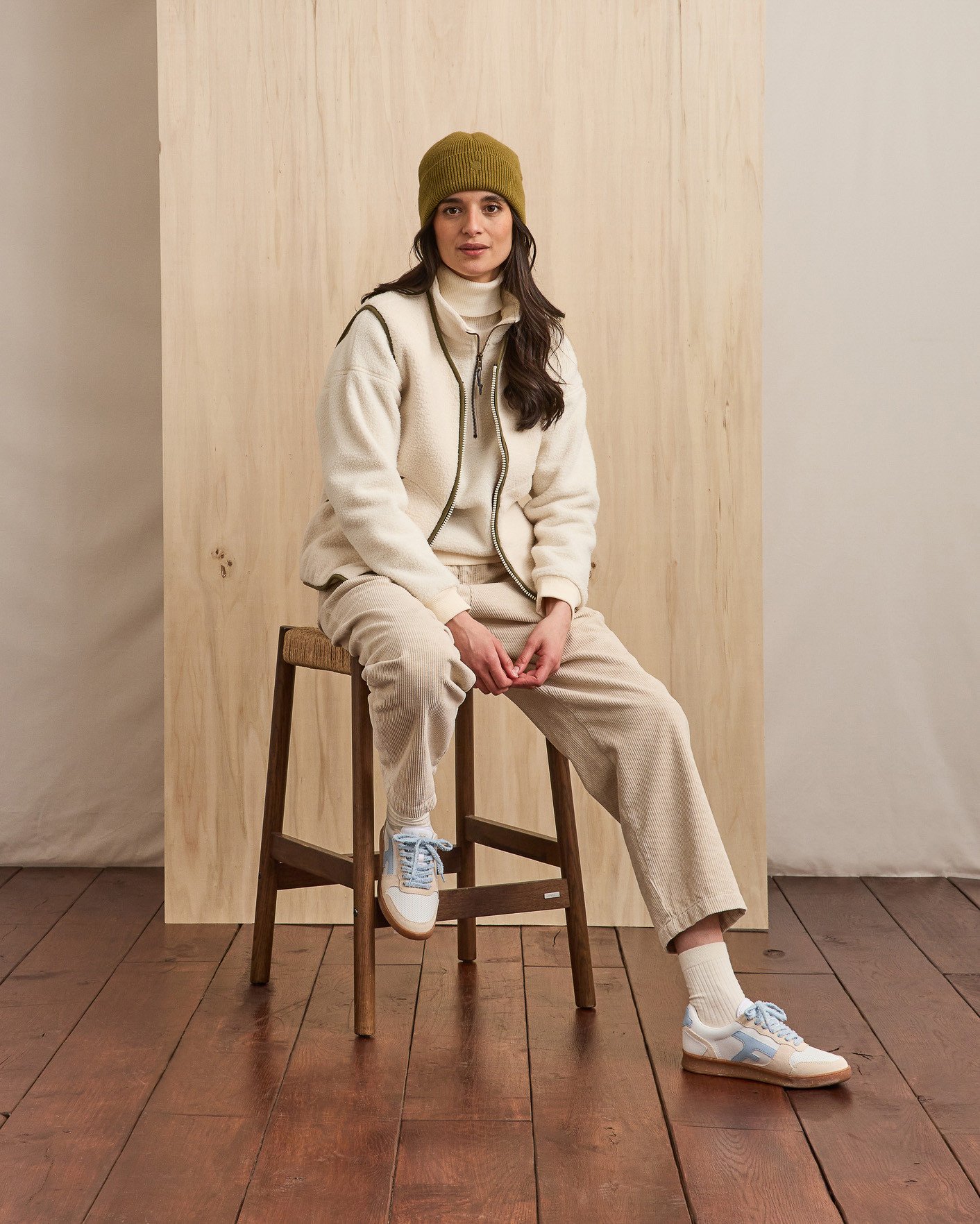 Baskets écrues & bleu clair, cuir & suède - HAZEL