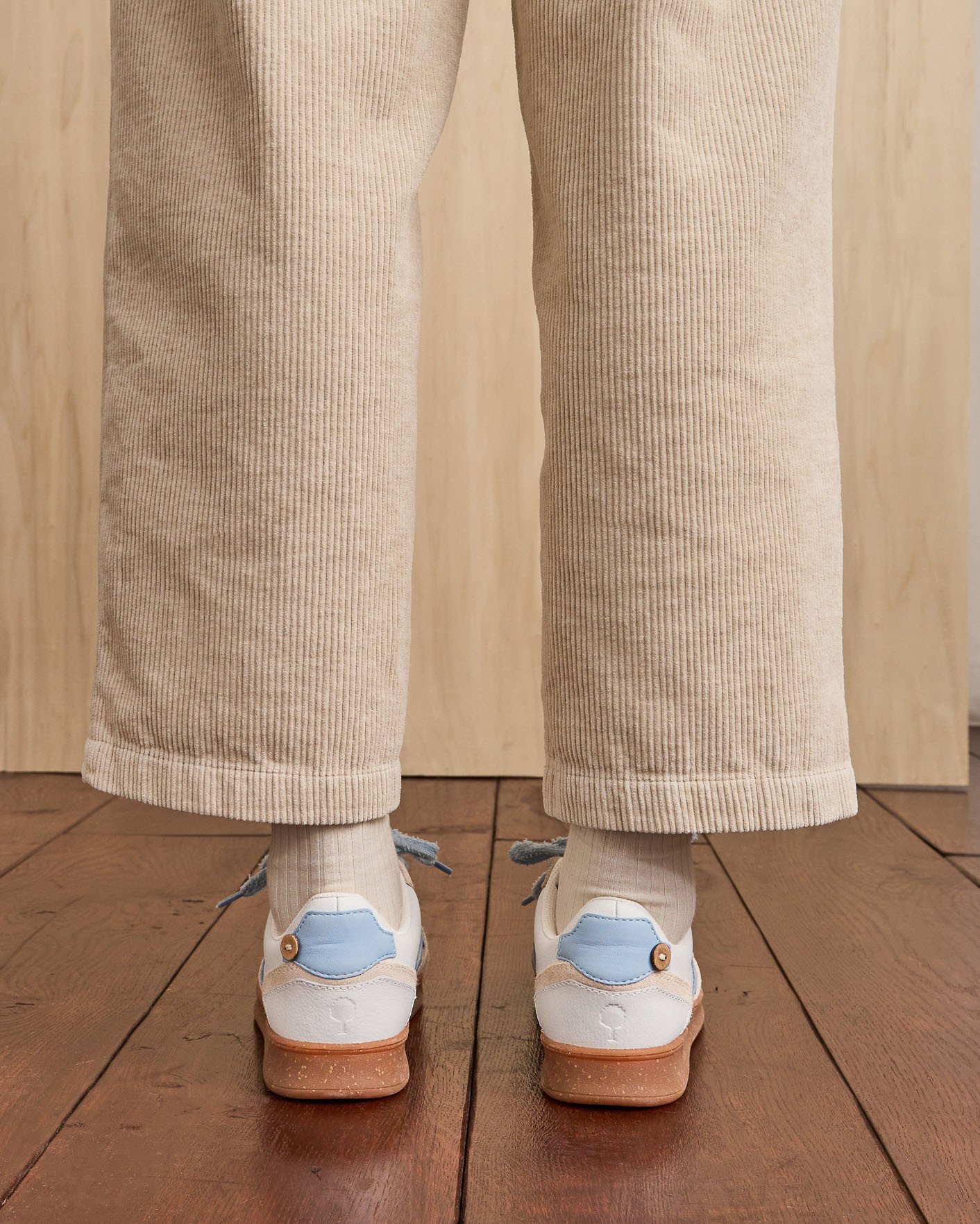 Baskets écrues & bleu clair, cuir & suède - HAZEL