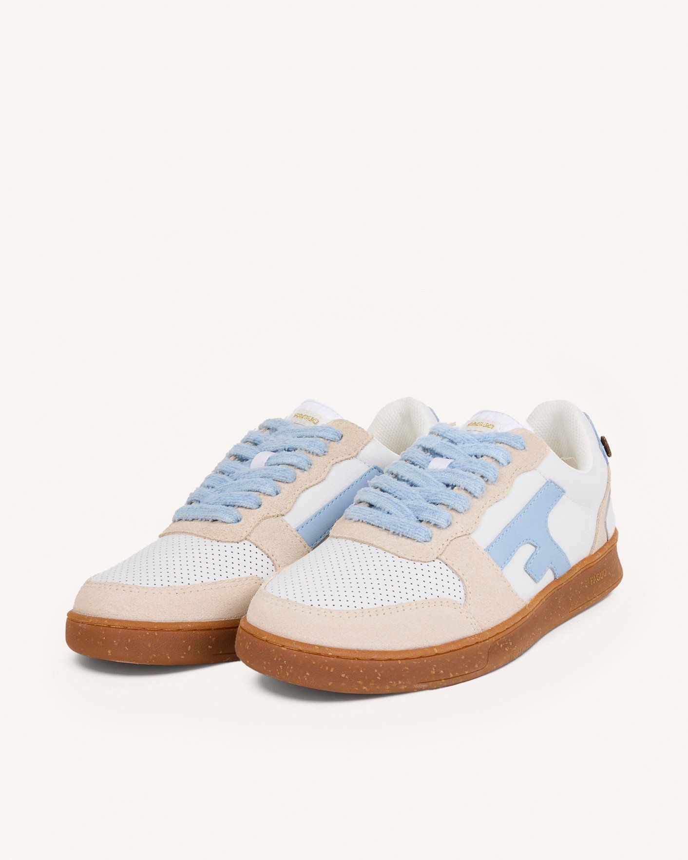 Baskets écrues & bleu clair, cuir & suède - HAZEL