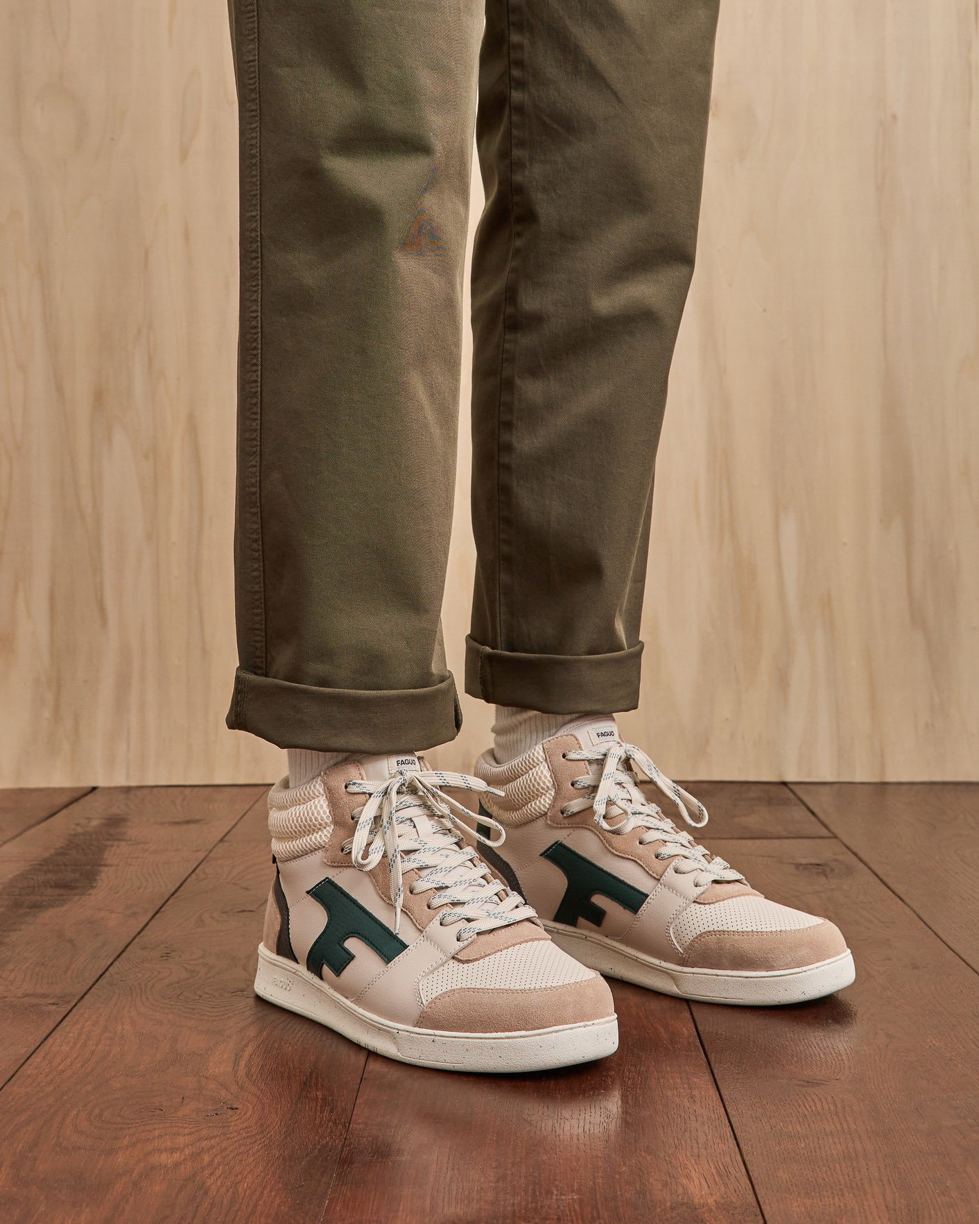 Baskets montantes crème & vert clair cuir - HAZEL MID