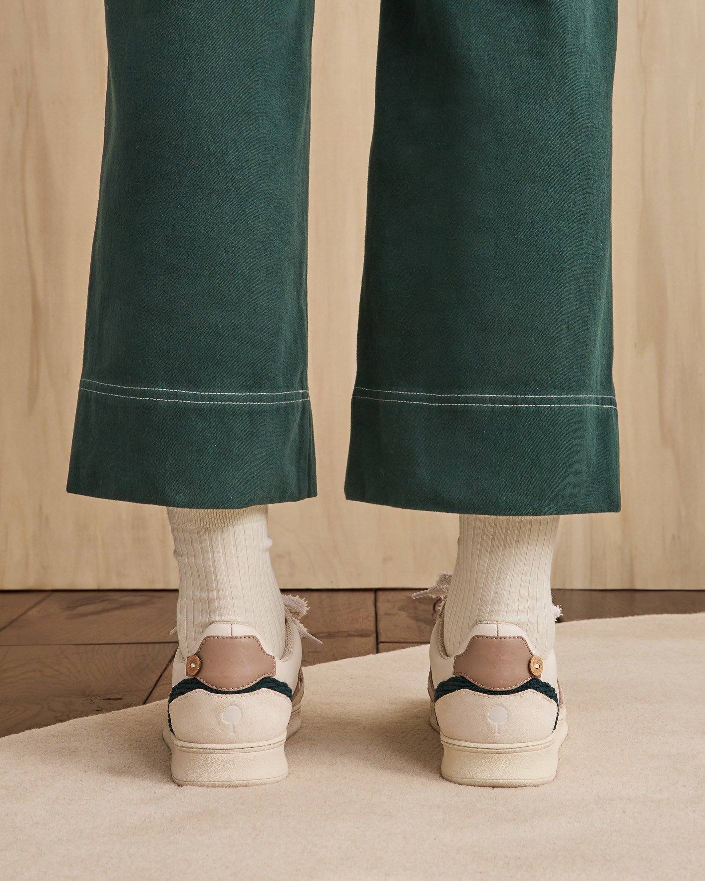 Baskets écrues & vert émeraude cuir & suède - HAZEL