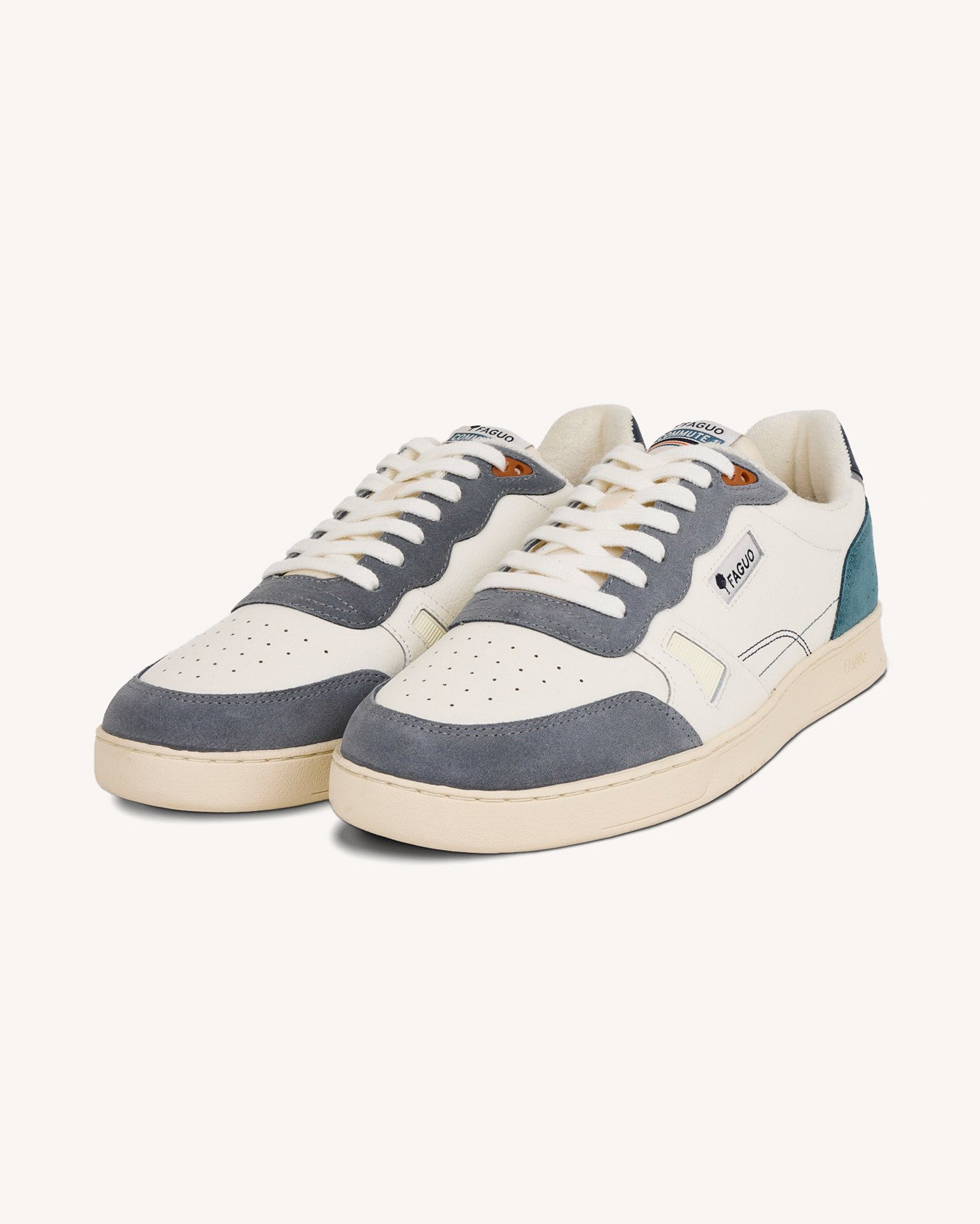 Baskets crème & vert clair cuir & suède - COMMUTE 1