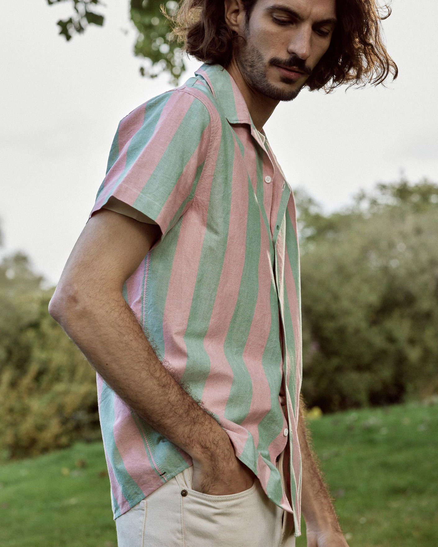 Chemise manches courtes rose & verte coton - VIMY