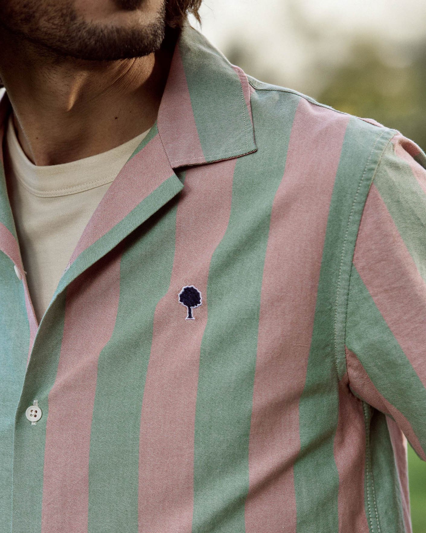 Chemise manches courtes rose & verte coton - VIMY