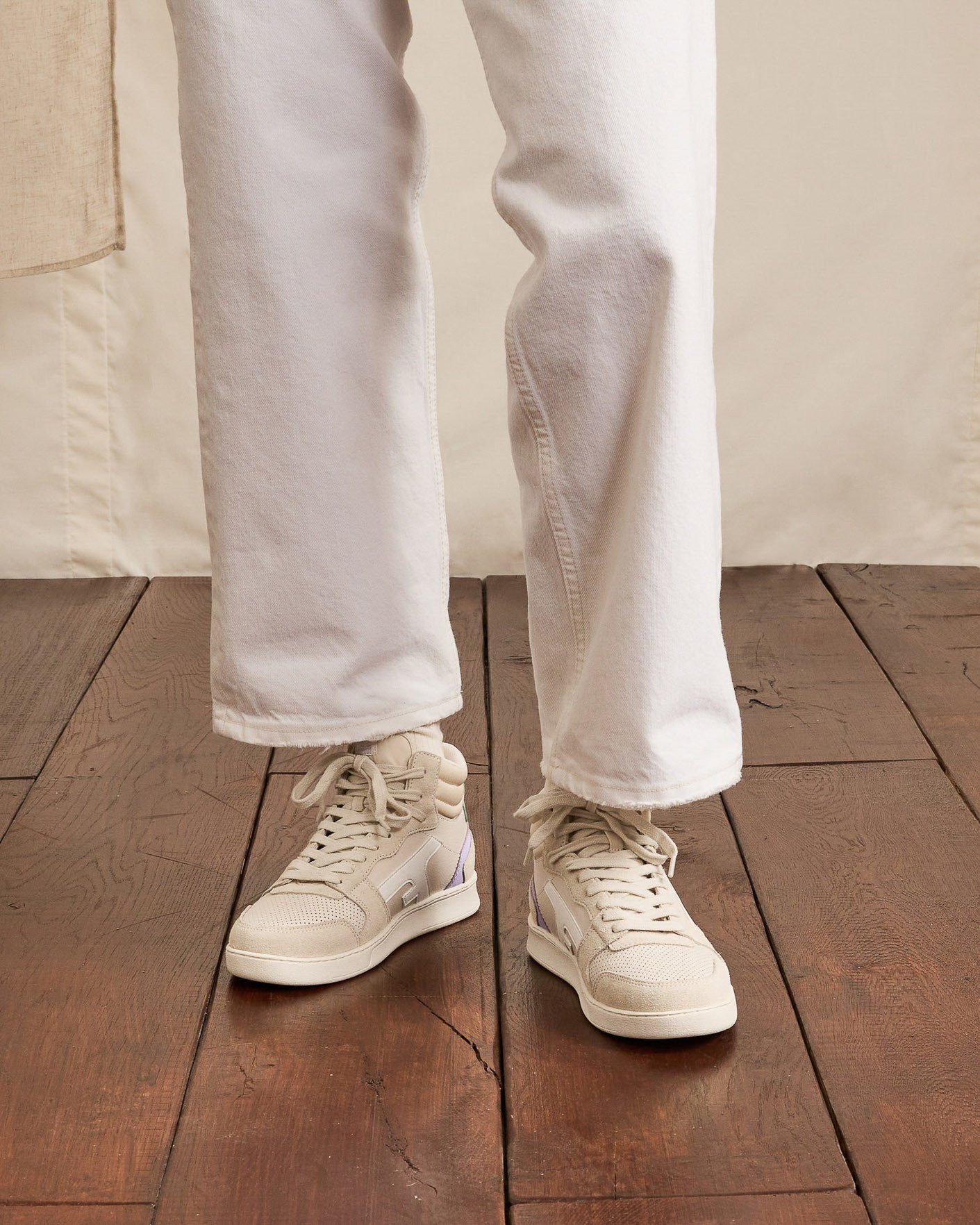 Baskets montantes écrues & beiges cuir - HAZEL MID