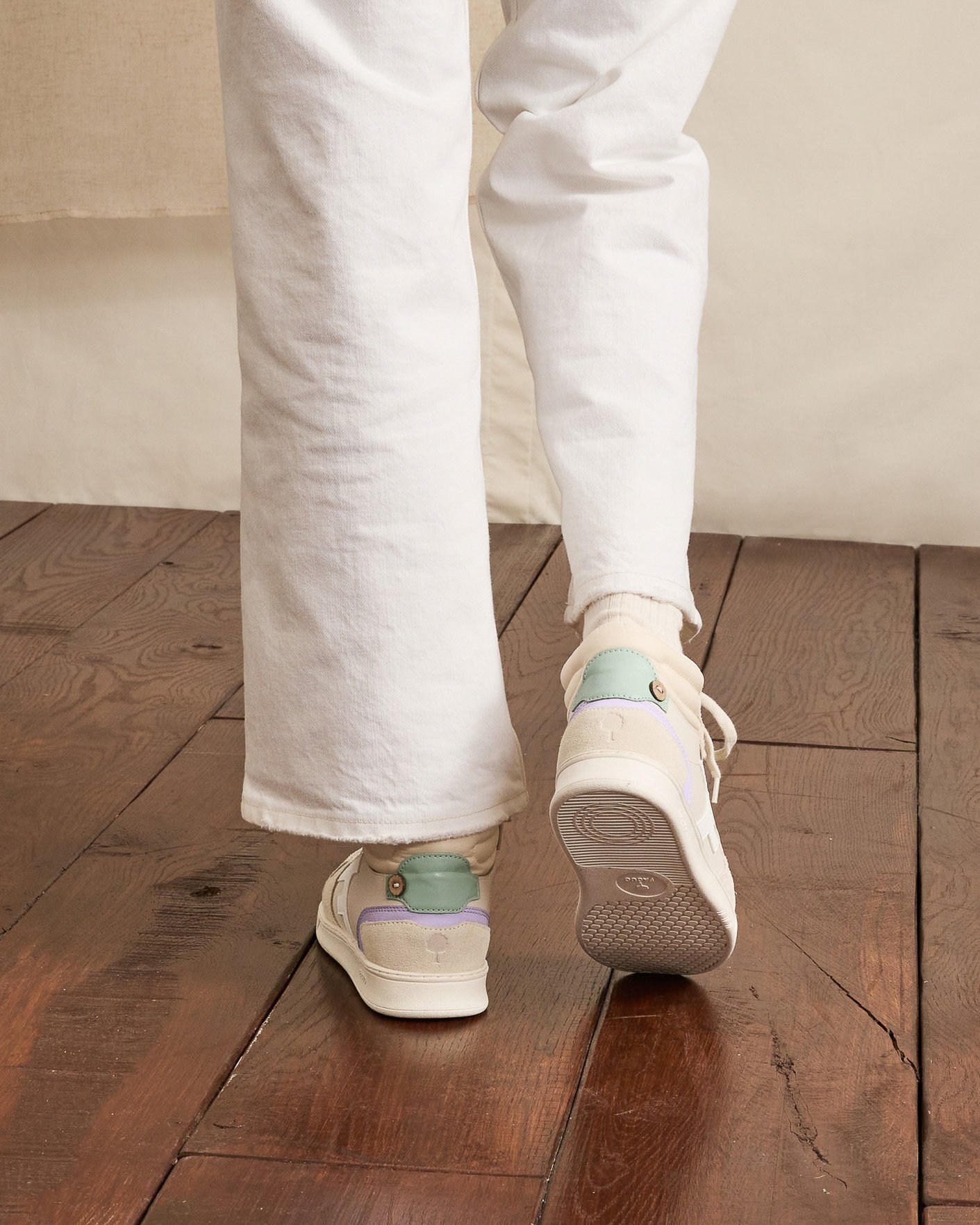 Baskets montantes écrues & beiges cuir - HAZEL MID