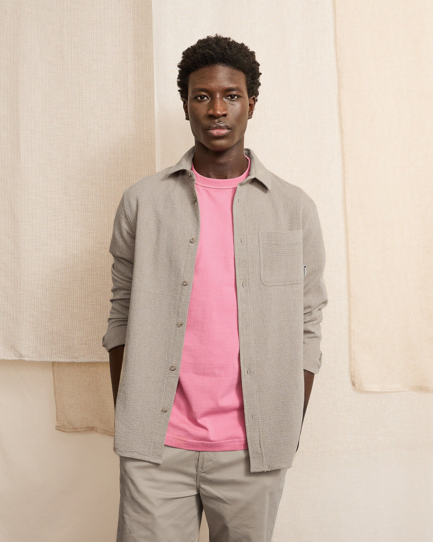 Chemise beige clair chiné coton - SIGNY