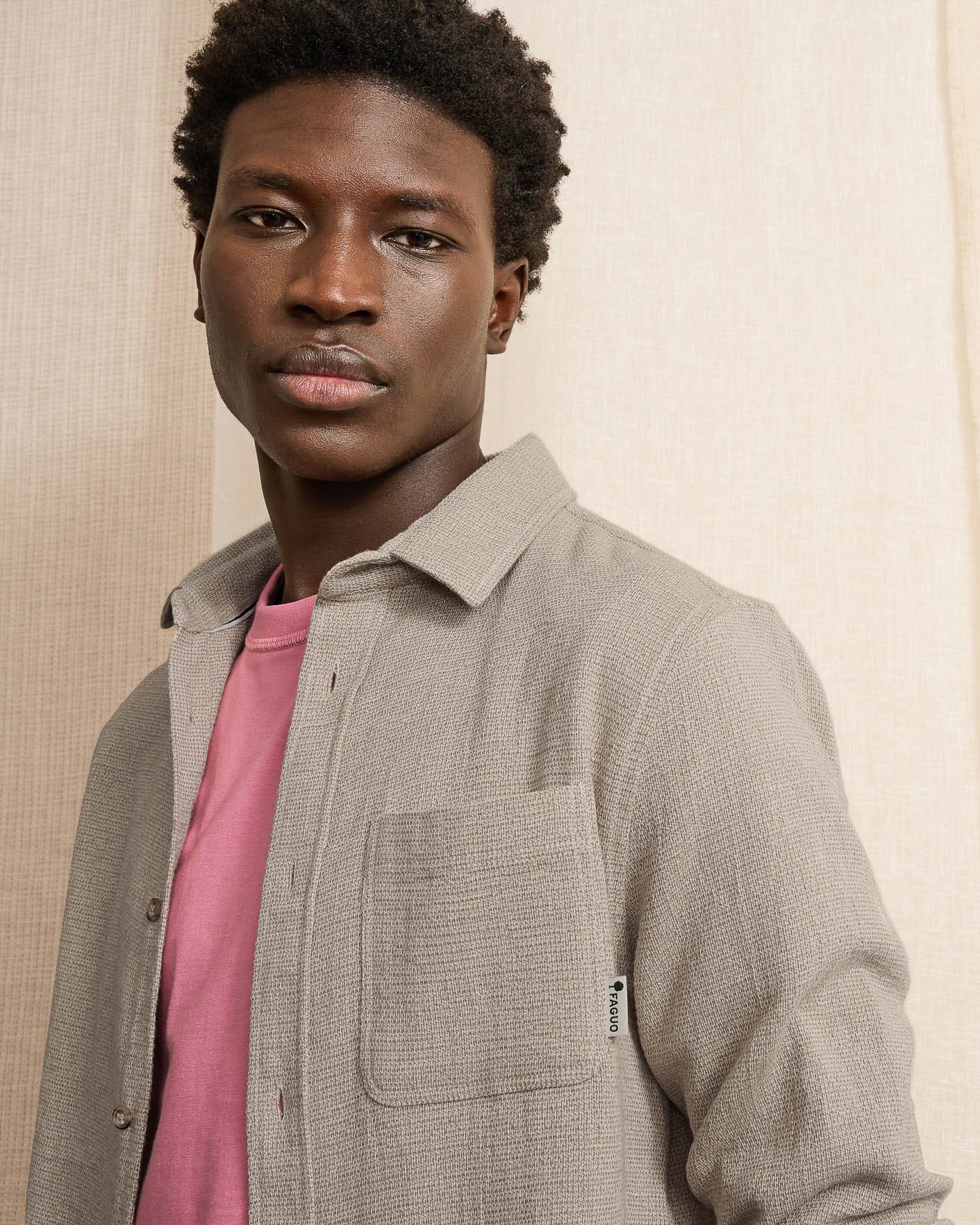 Chemise beige clair chiné coton - SIGNY