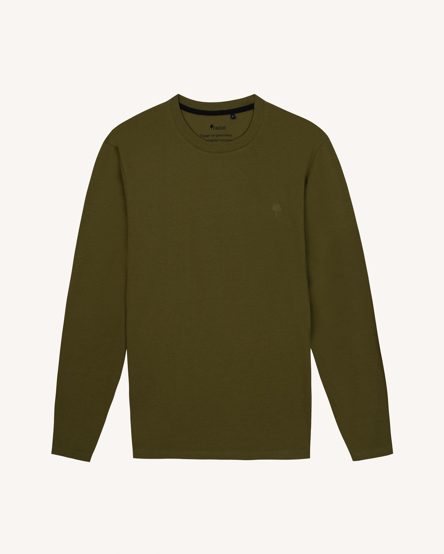 T-shirt manches longues vert olive foncé coton - BAILLY