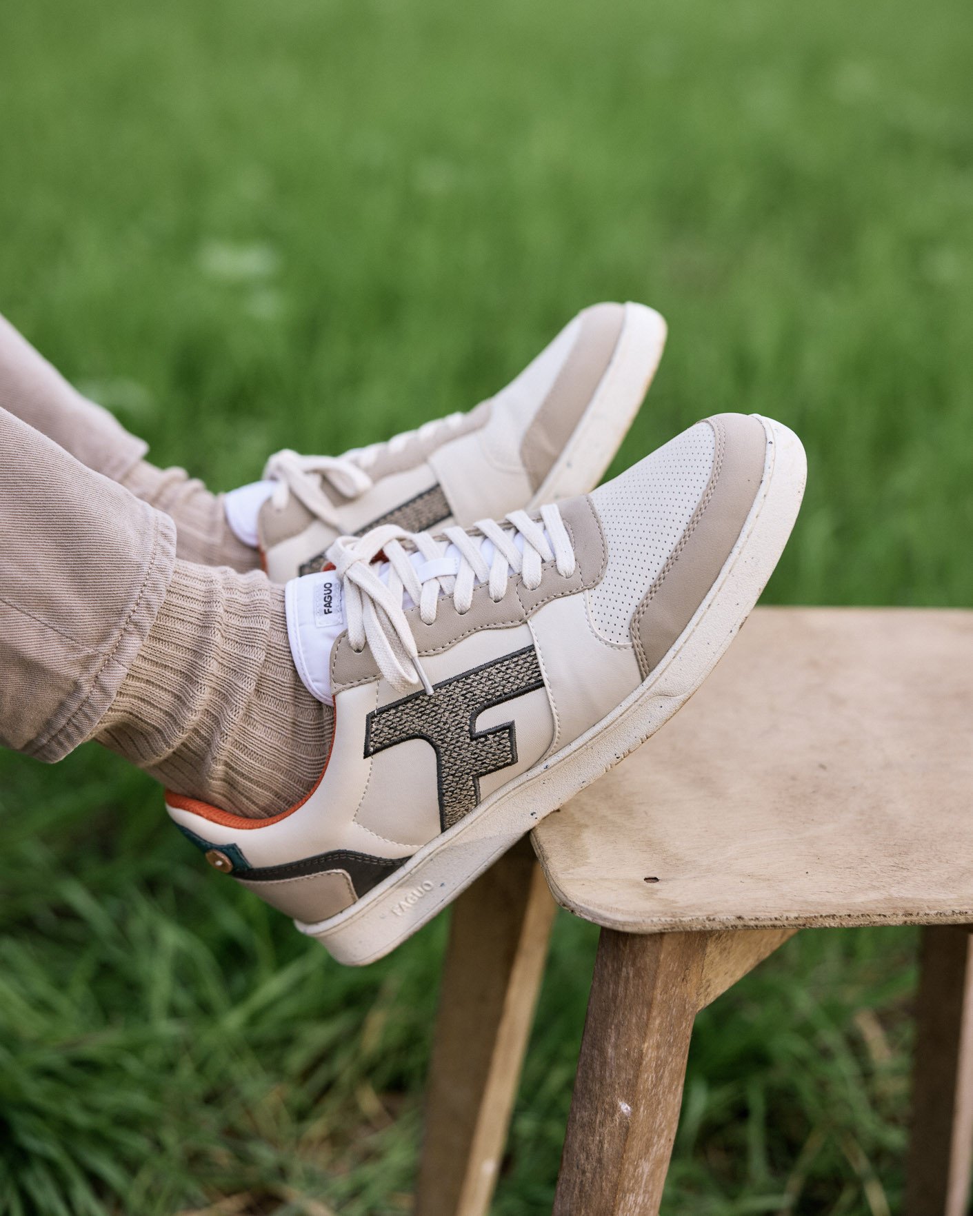 Baskets écru & vert clair cuir - HAZEL