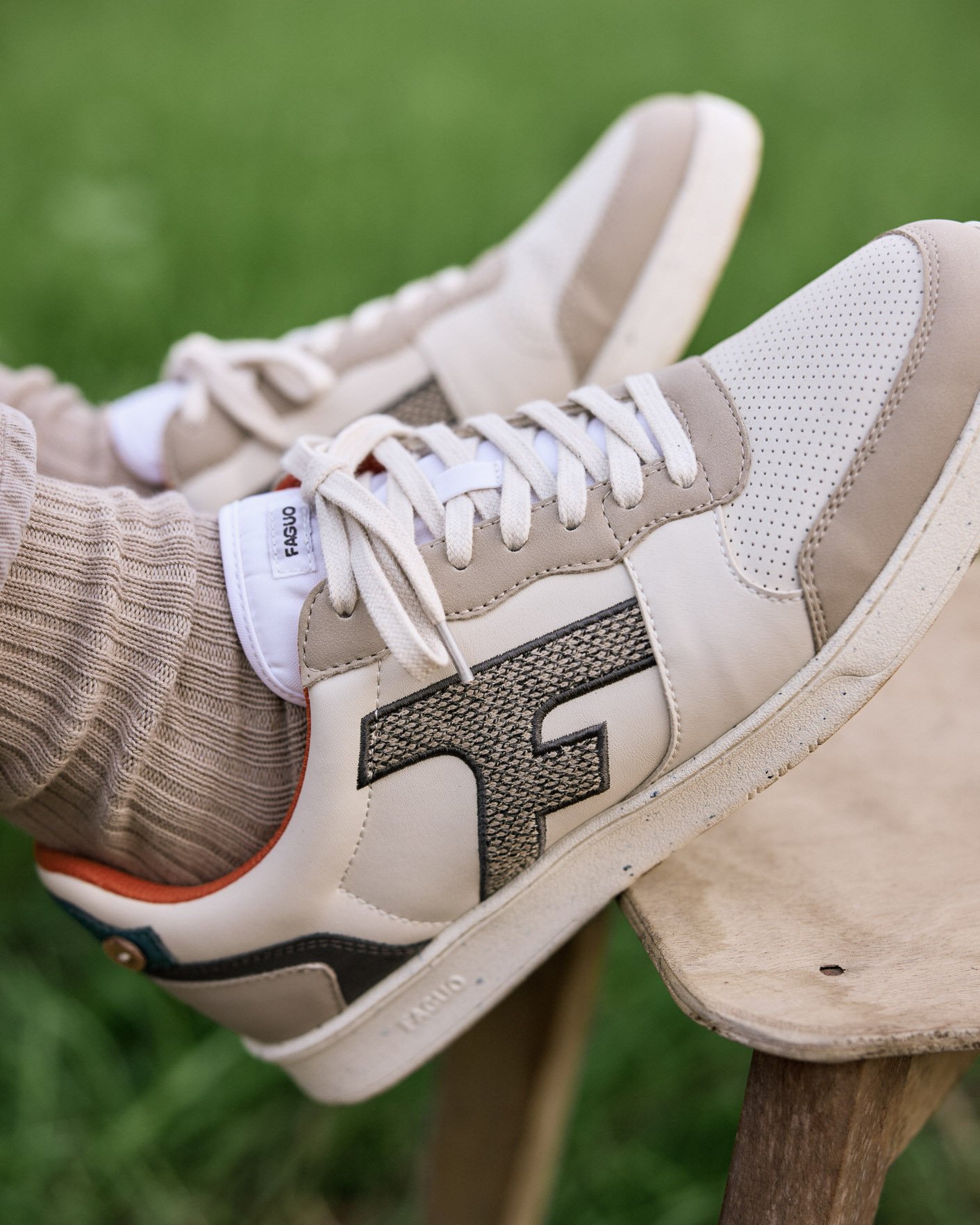 Baskets écru & vert clair cuir - HAZEL