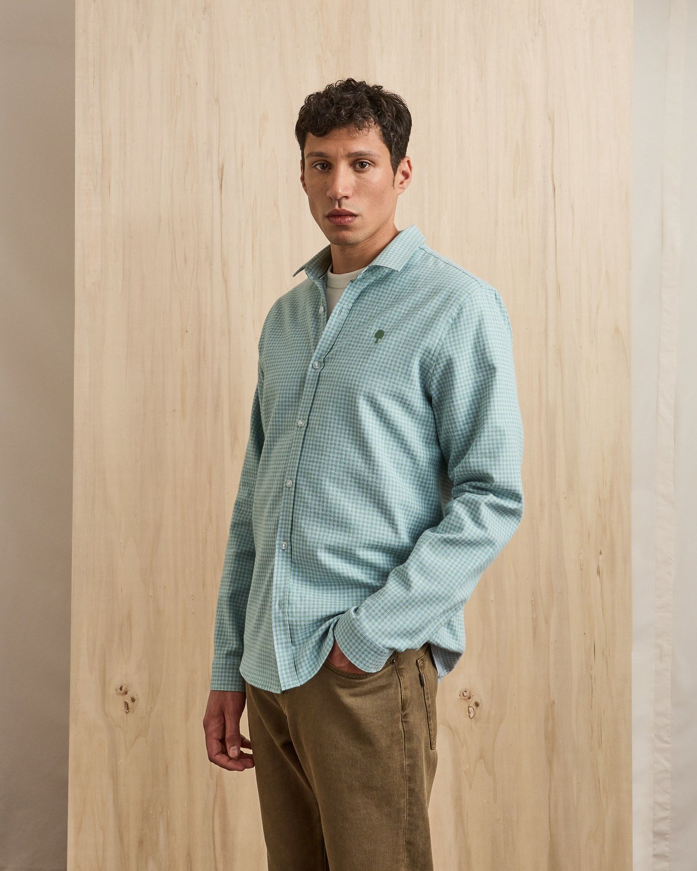 Chemise verte & bleu clair coton - IRATY