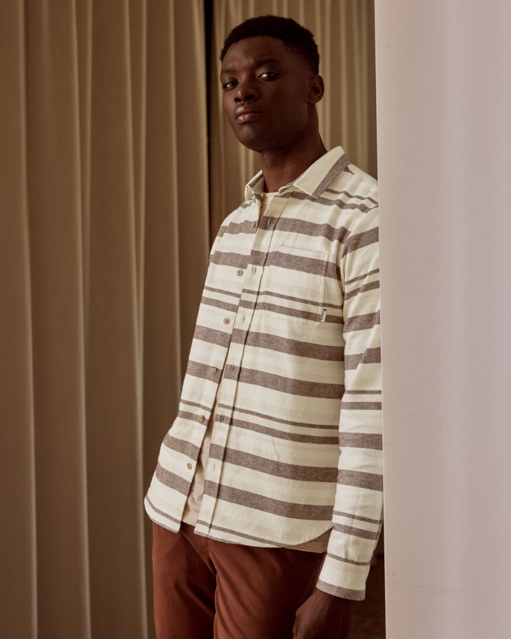 Chemise écrue & marron coton - SIGNY