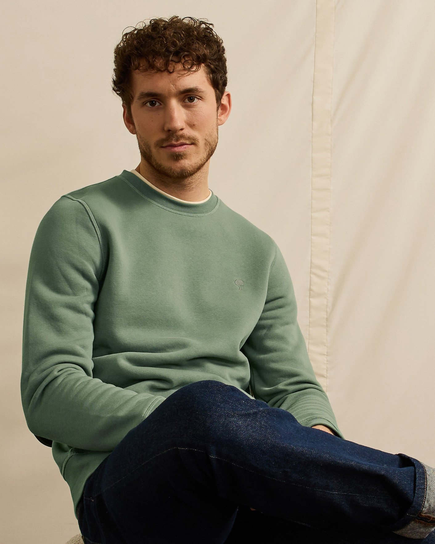 Sweat col rond kaki coton - DONZY