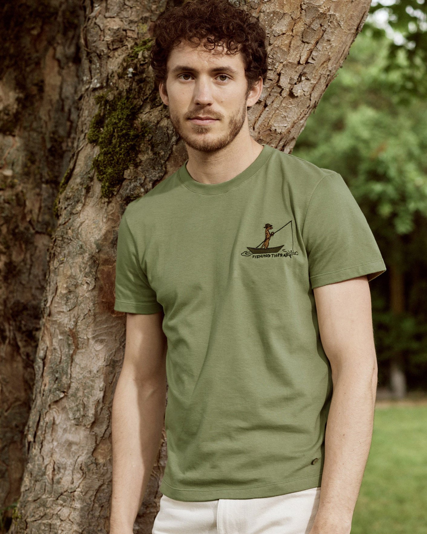 T-shirt vert olive broderie sans pression coton - ARCY