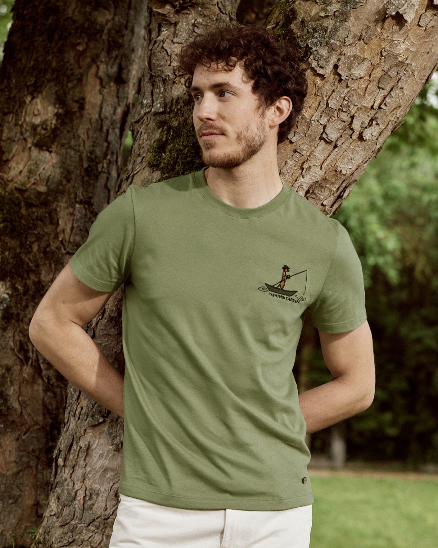 T-shirt vert olive broderie sans pression coton - ARCY
