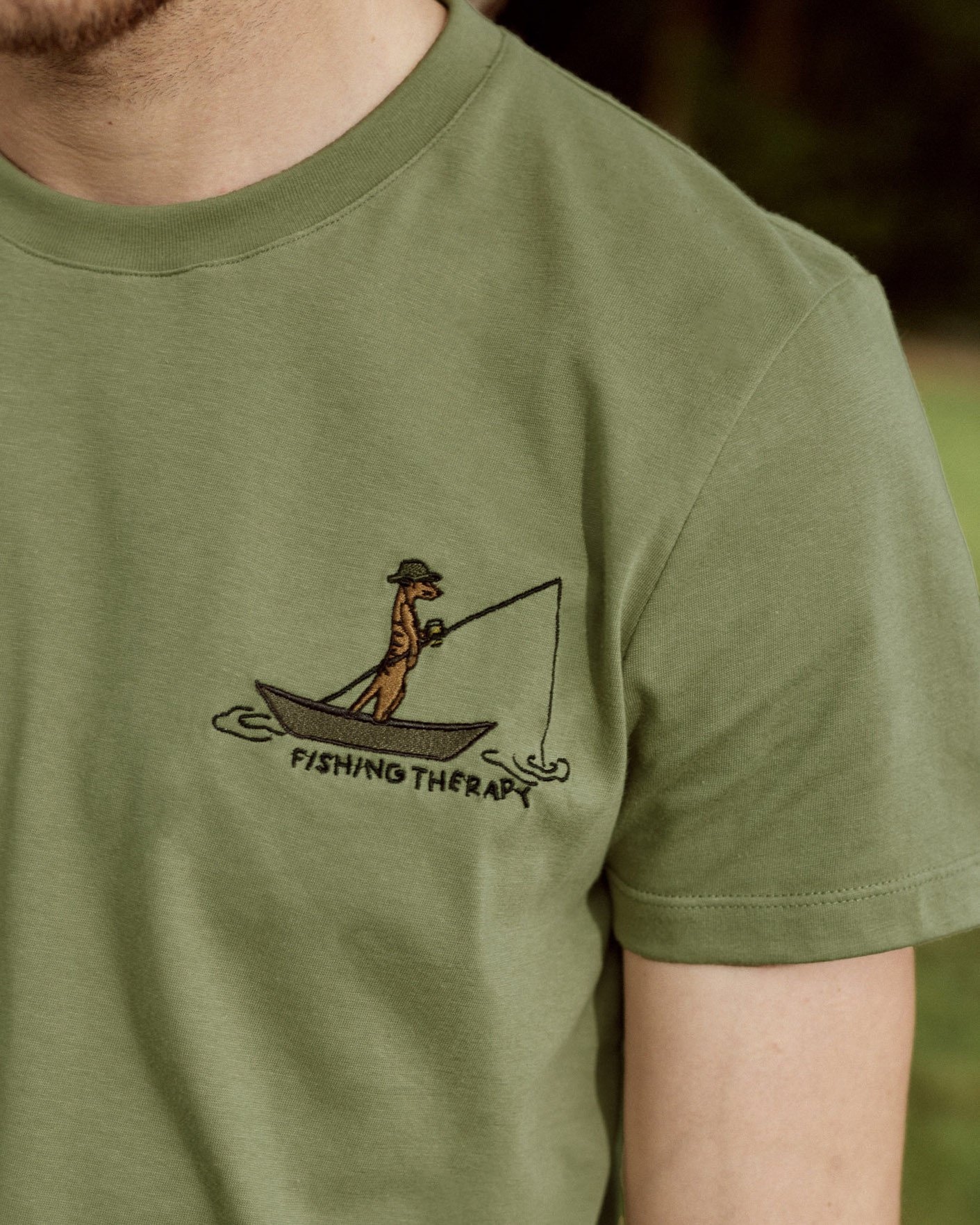 T-shirt vert olive broderie sans pression coton - ARCY