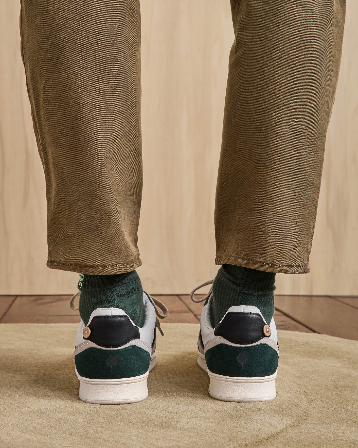 Baskets blanche & vert foncé cuir & suède - HAZEL