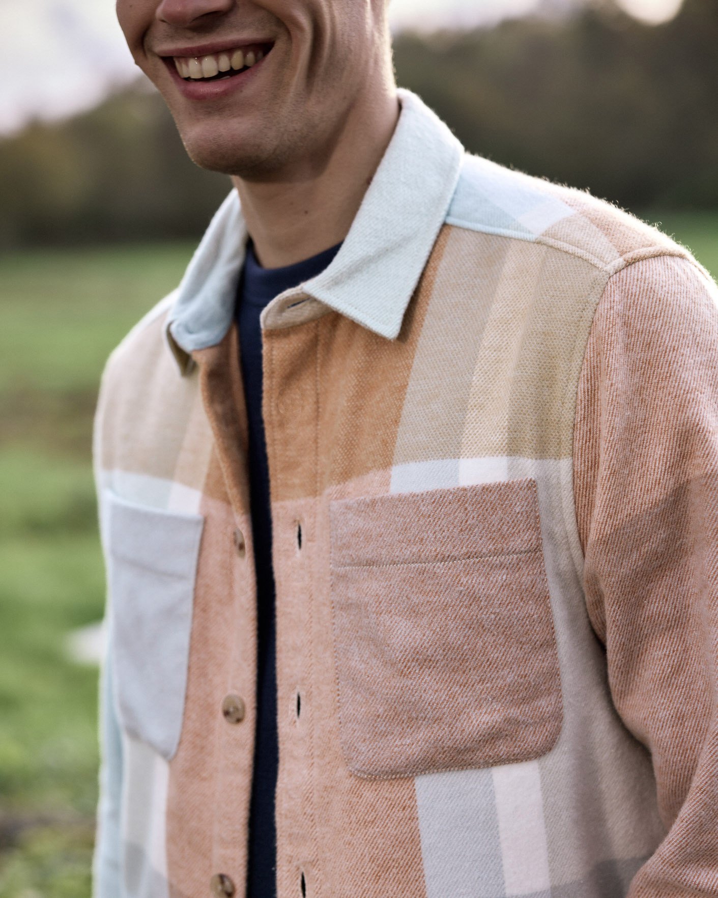 Surchemise écrue & bleu clair coton - CLEMONT