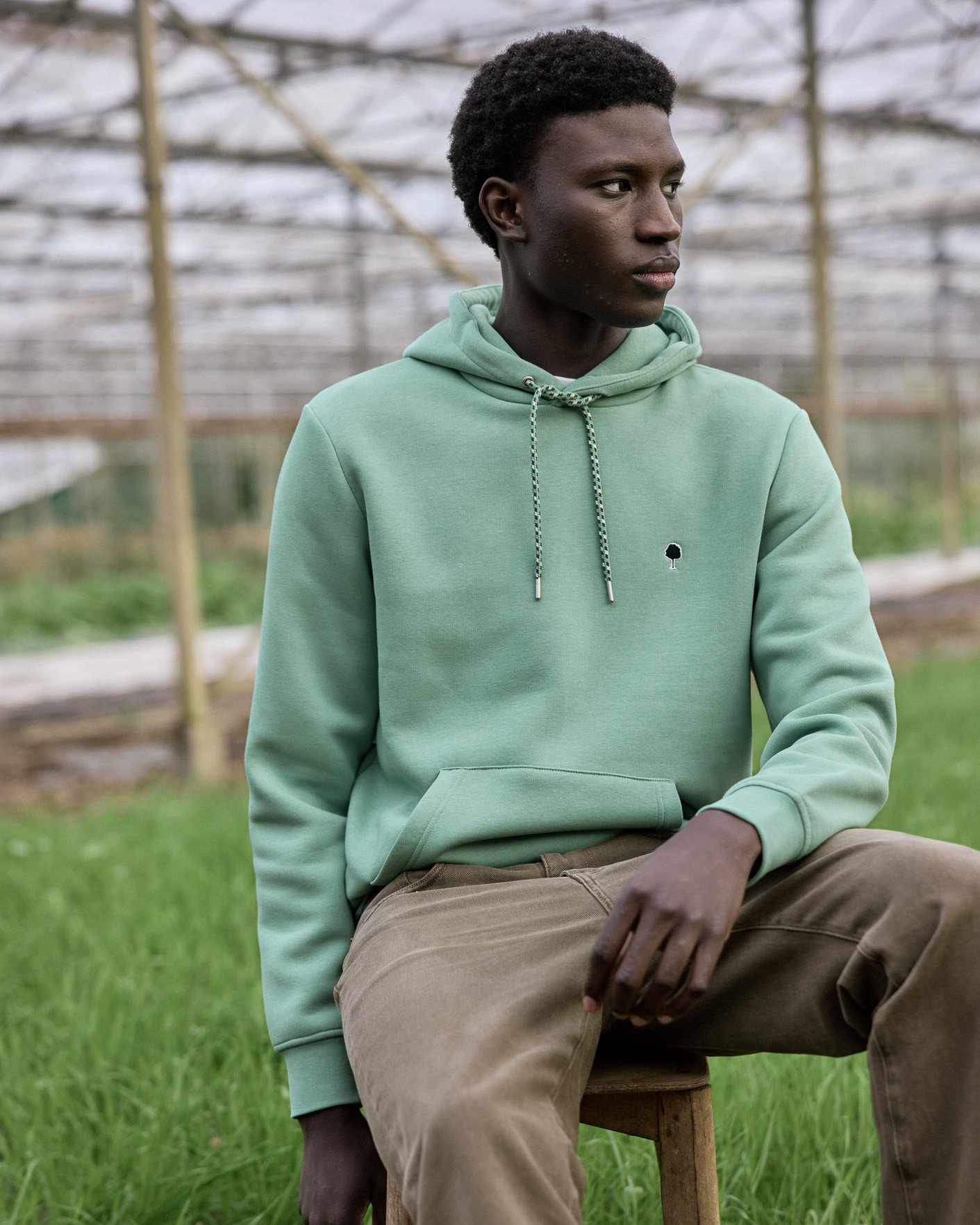 Sweat à capuche vert menthe coton recyclé - DIRAC