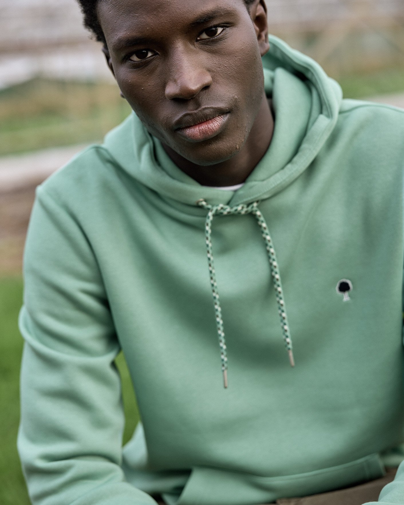 Sweat à capuche vert menthe coton recyclé - DIRAC