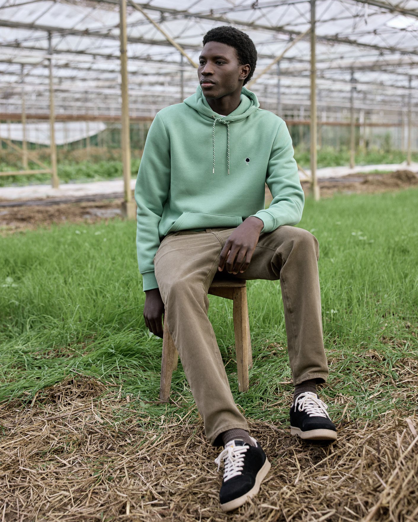 Sweat à capuche vert menthe coton recyclé - DIRAC