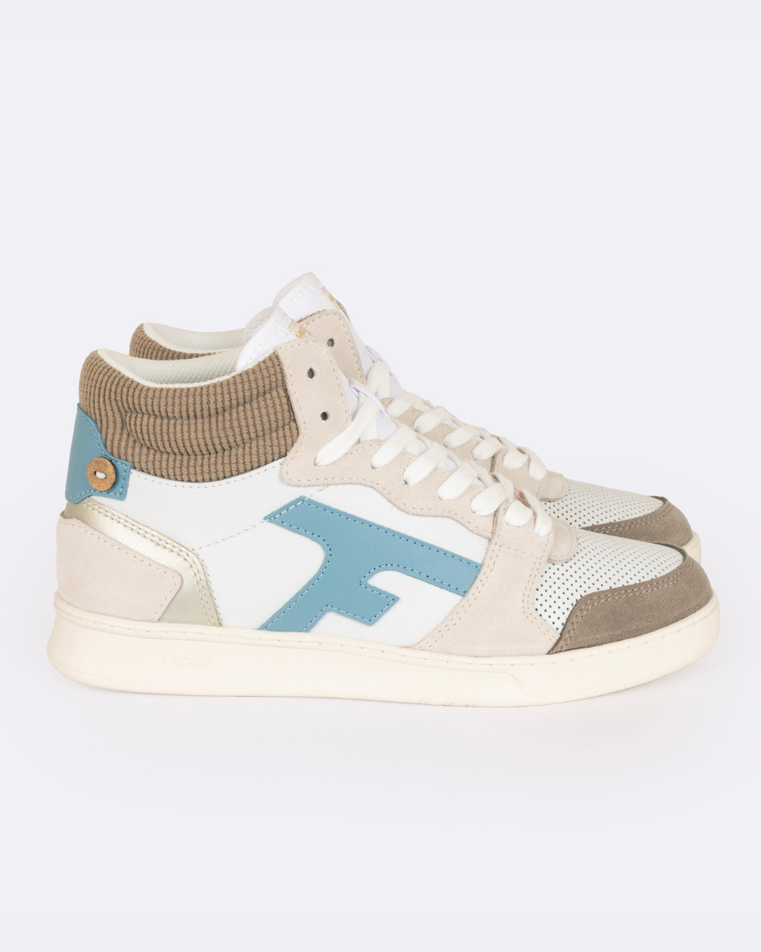 Baskets montantes blanches & marron clair cuir - HAZEL MID