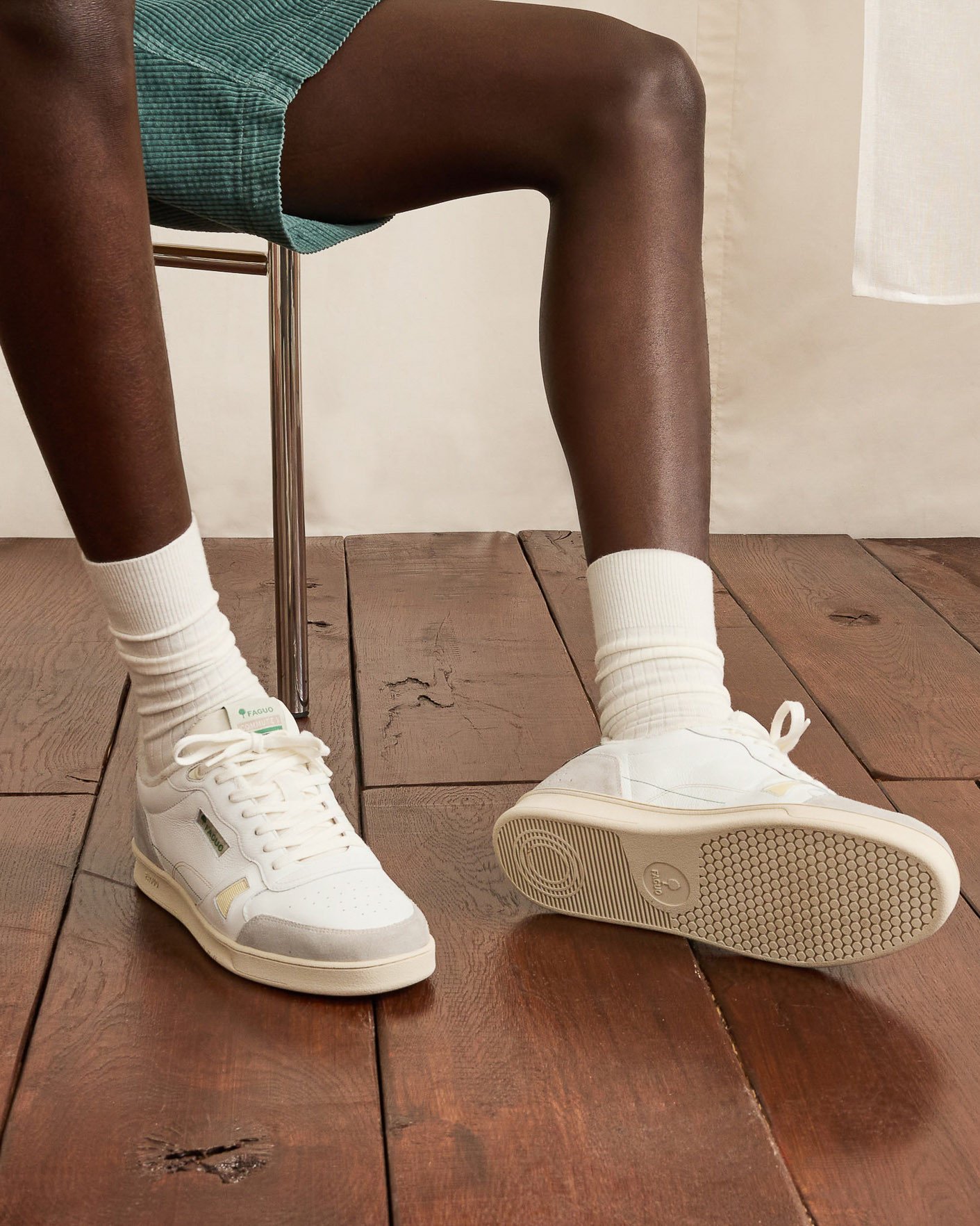 Baskets blanches & vertes cuir - COMMUTE 1