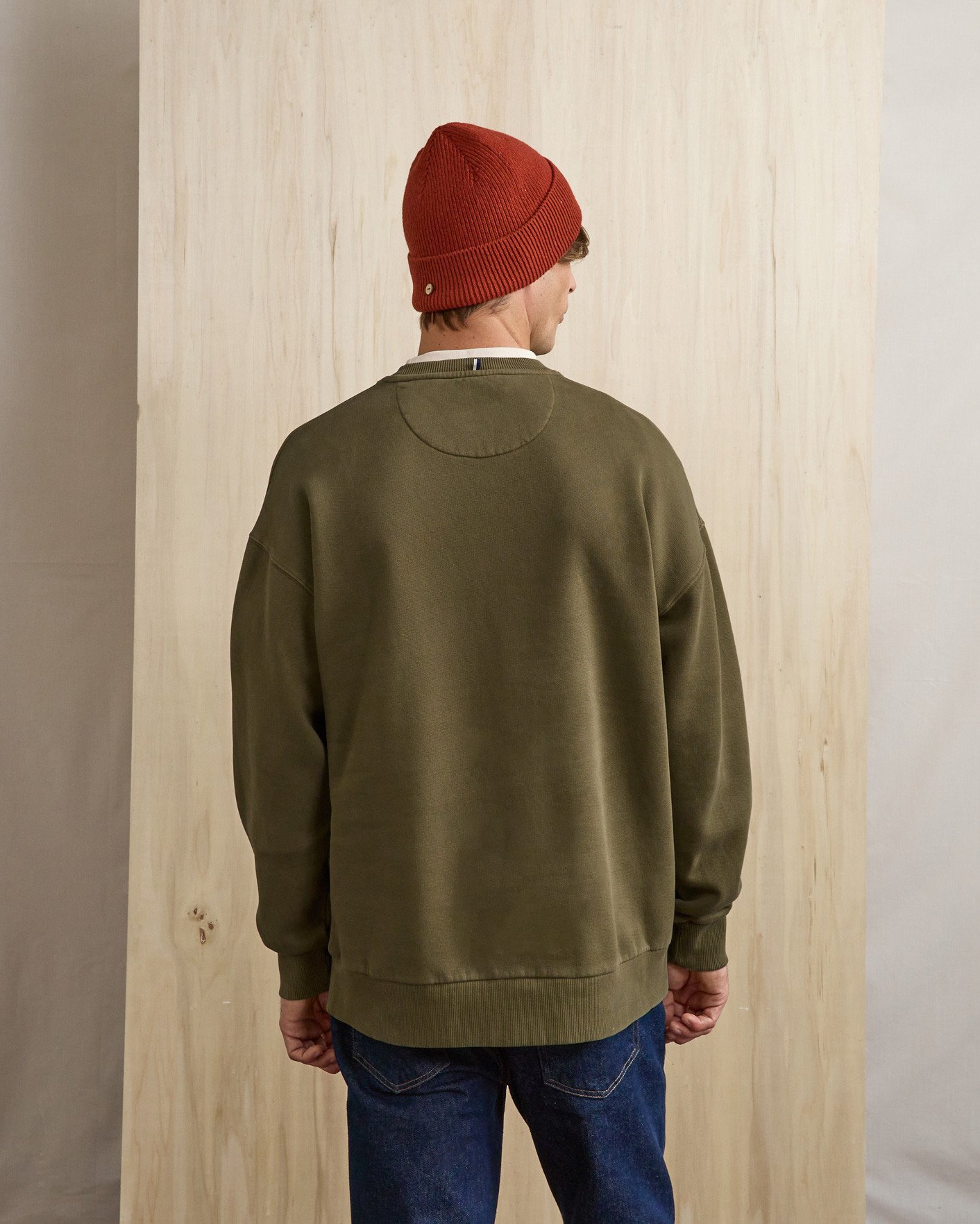 Sweat col rond vert olive foncé coton - FANGO