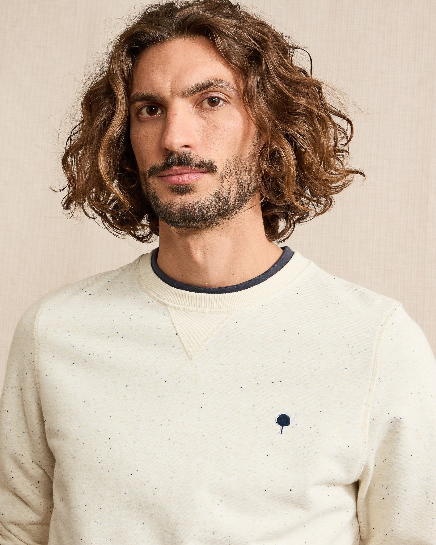 Sweat col rond écru & bleu marine coton - DONON