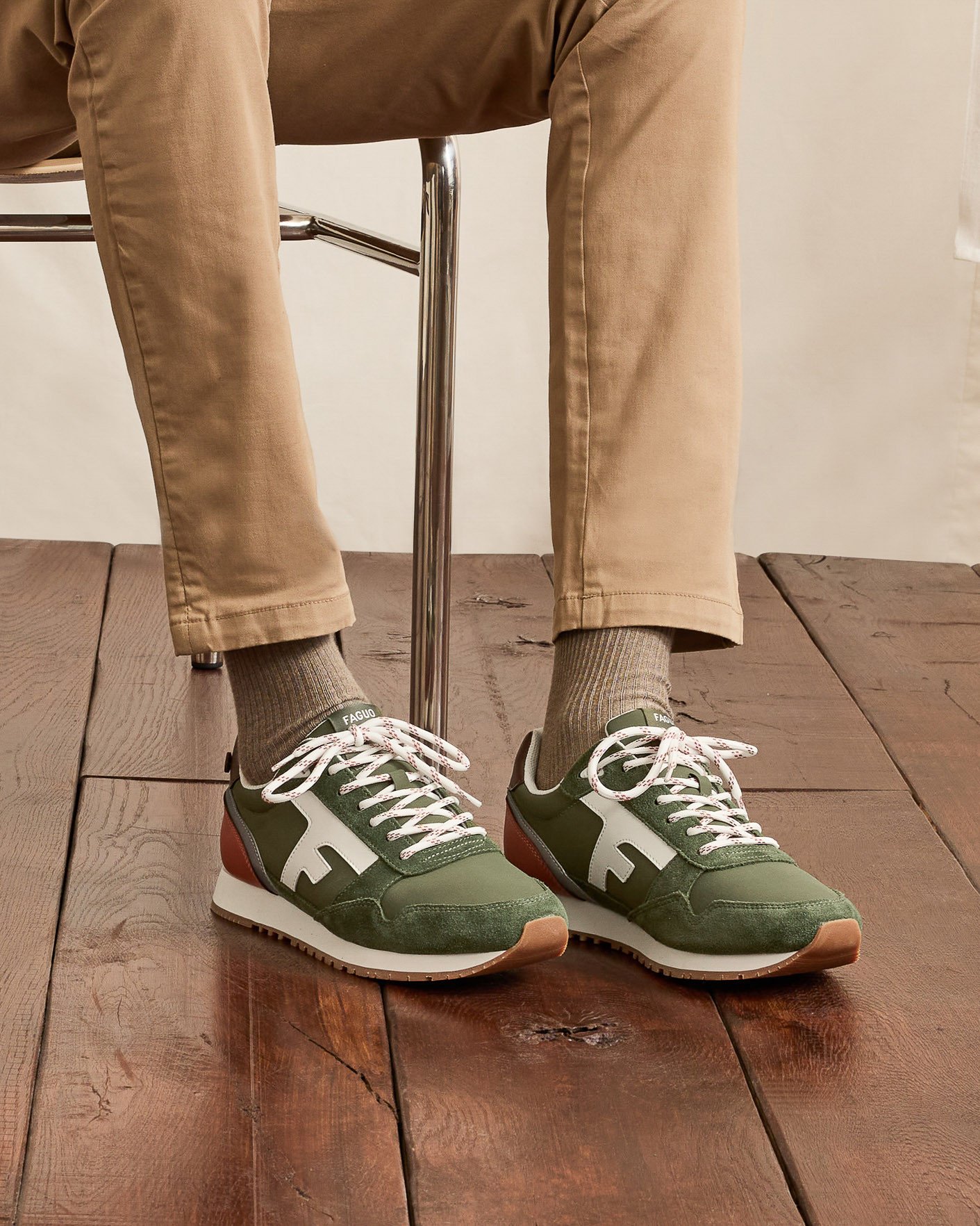 Baskets kaki & terracotta cuir - ELM