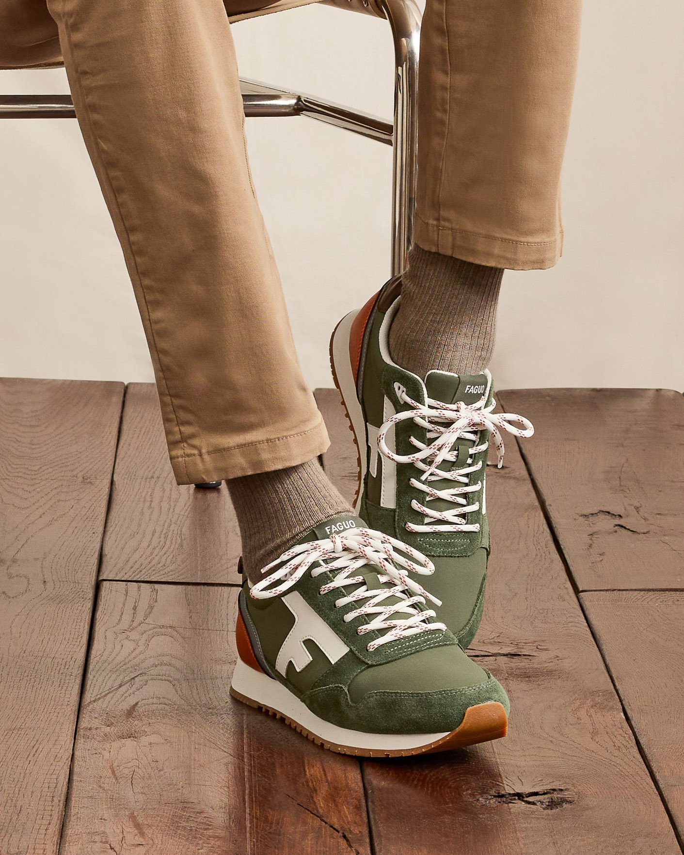 Baskets kaki & terracotta cuir - ELM