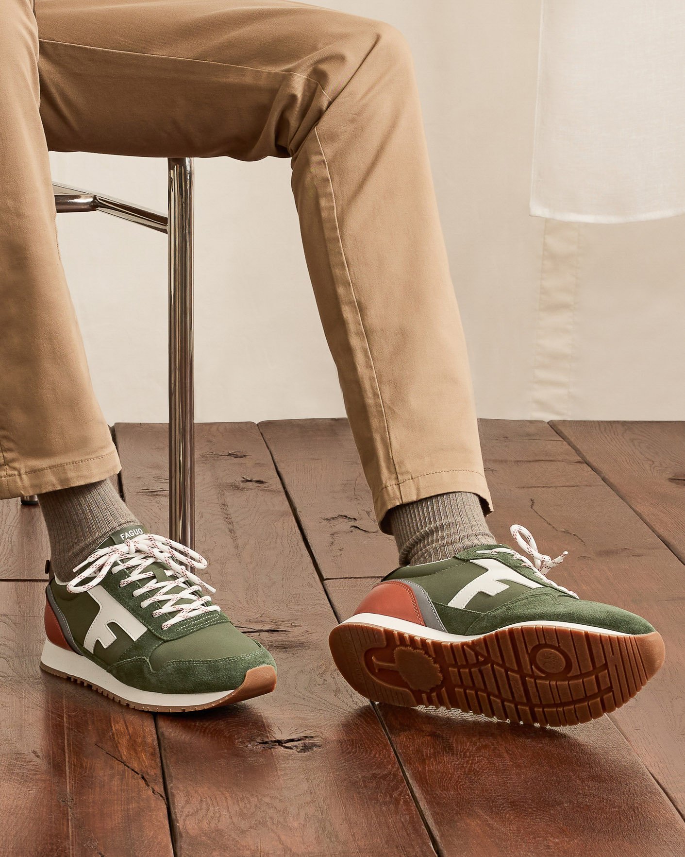 Baskets kaki & terracotta cuir - ELM