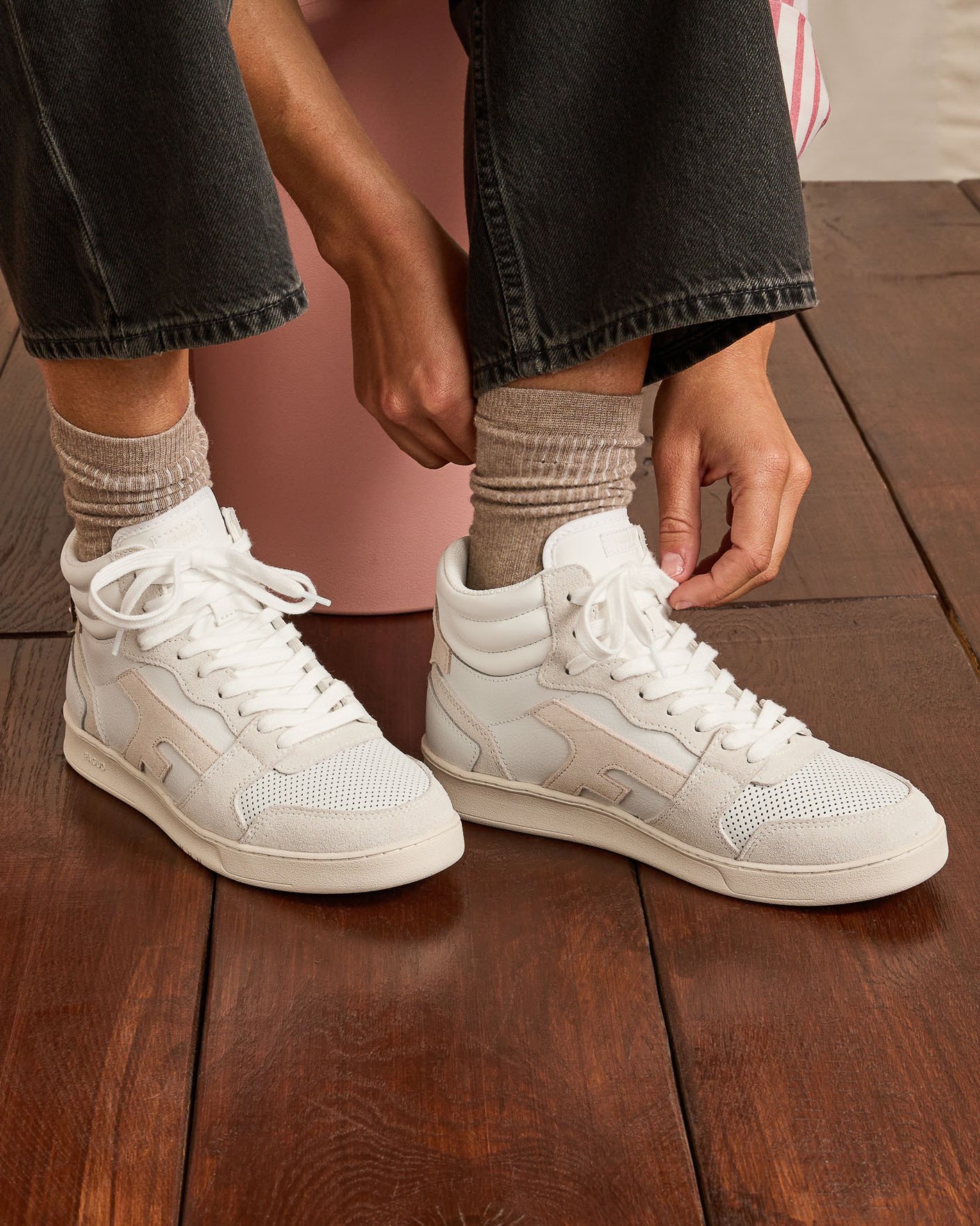 Baskets montantes blanches & beiges cuir - HAZEL MID