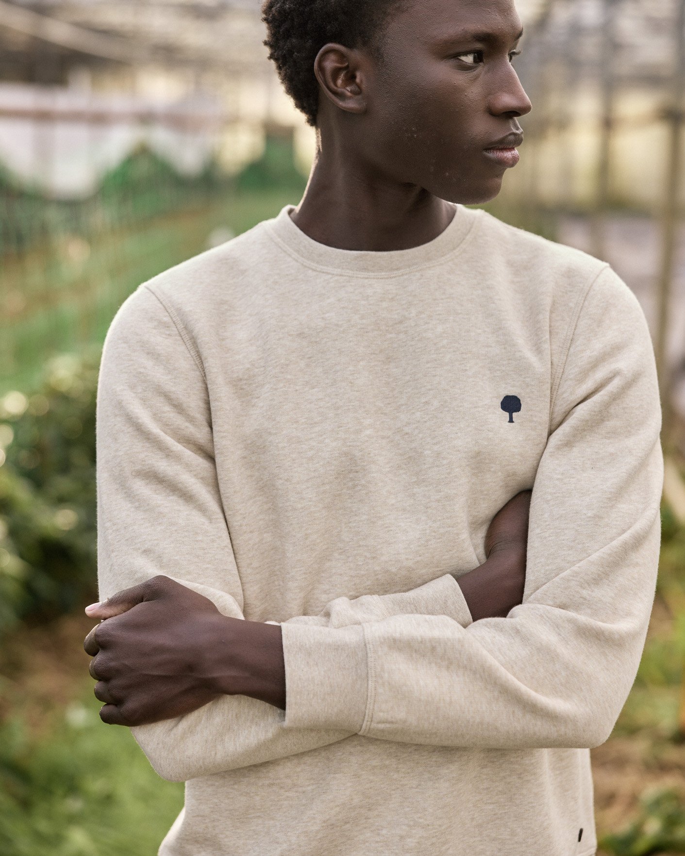 Sweat col rond beige chiné coton - DONZY