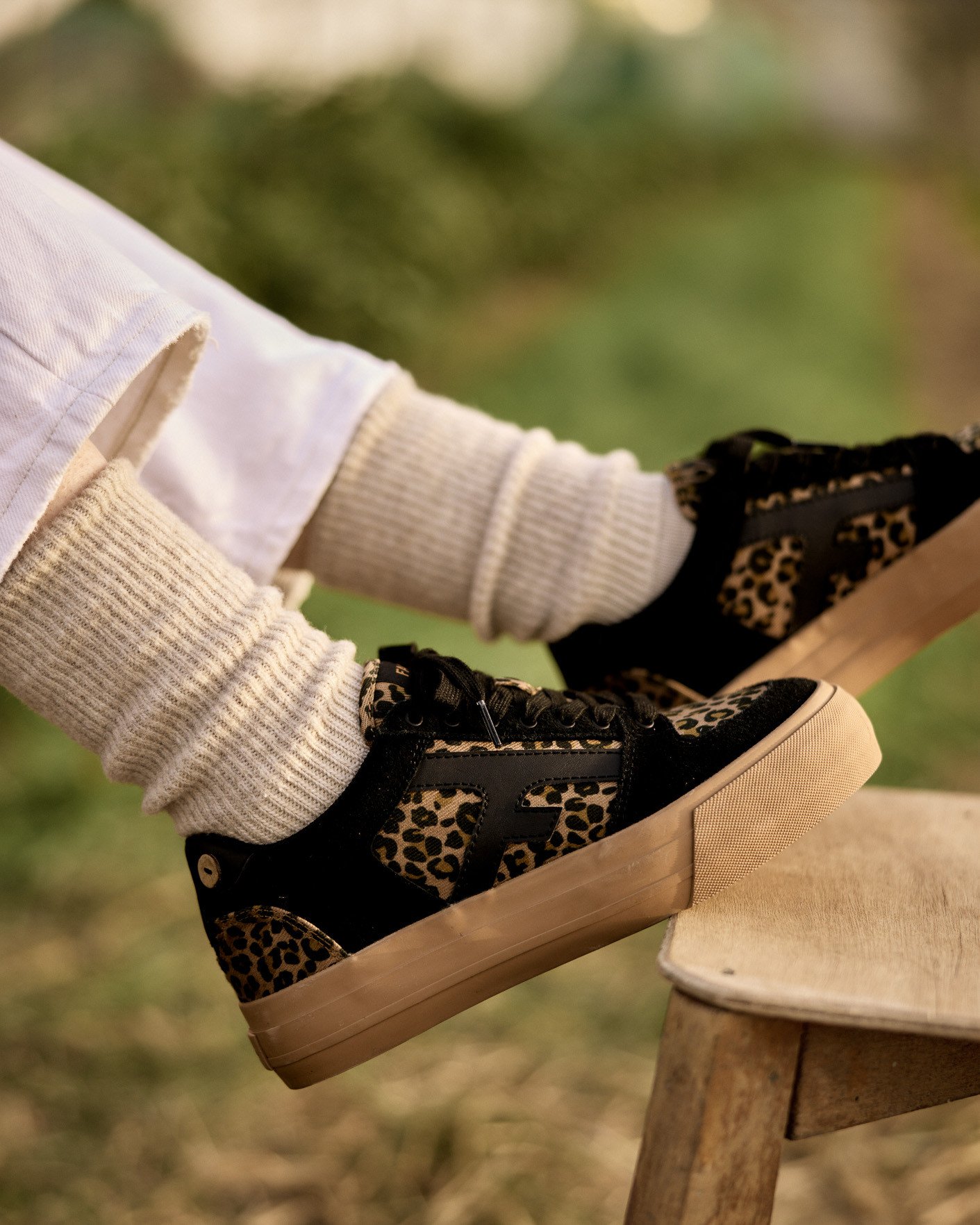 Baskets en velours noir & léopard suède - WALNUT PLATFORM