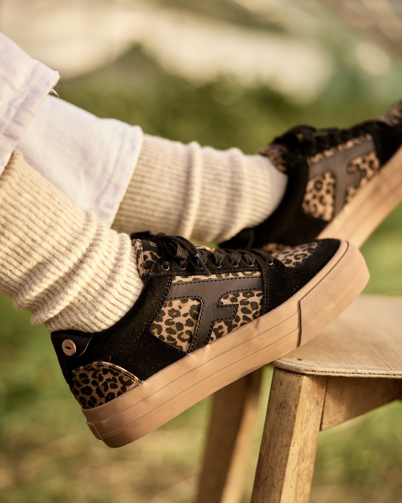 Baskets en velours noir & léopard suède - WALNUT PLATFORM