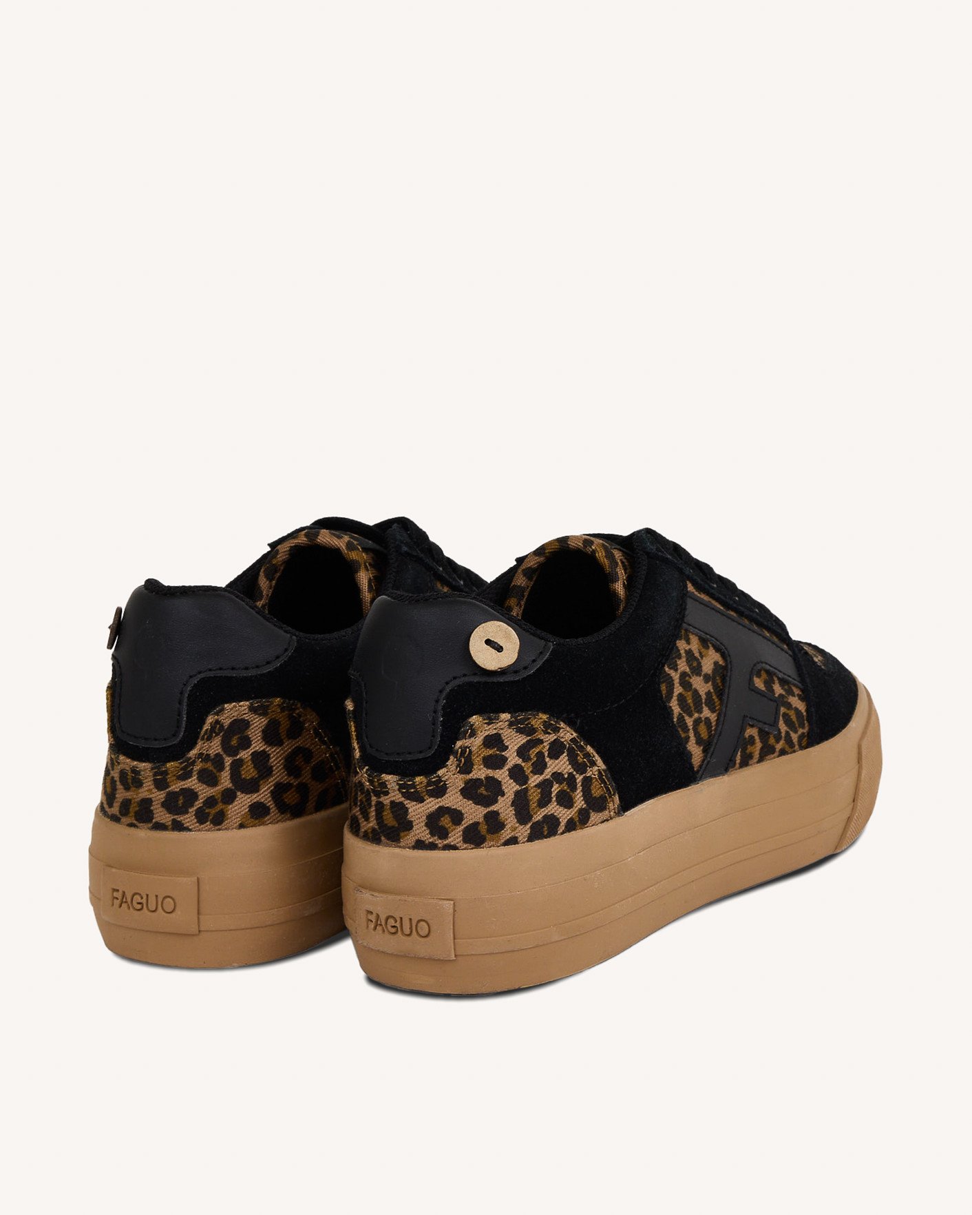 Baskets en velours noir & léopard suède - WALNUT PLATFORM