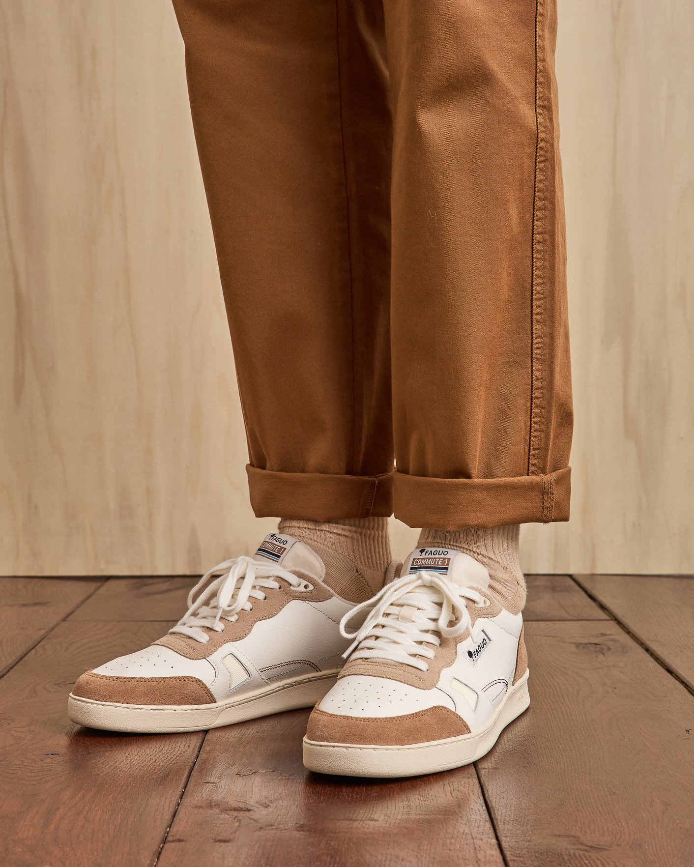 Baskets crème & beige clair cuir & suède - COMMUTE 1