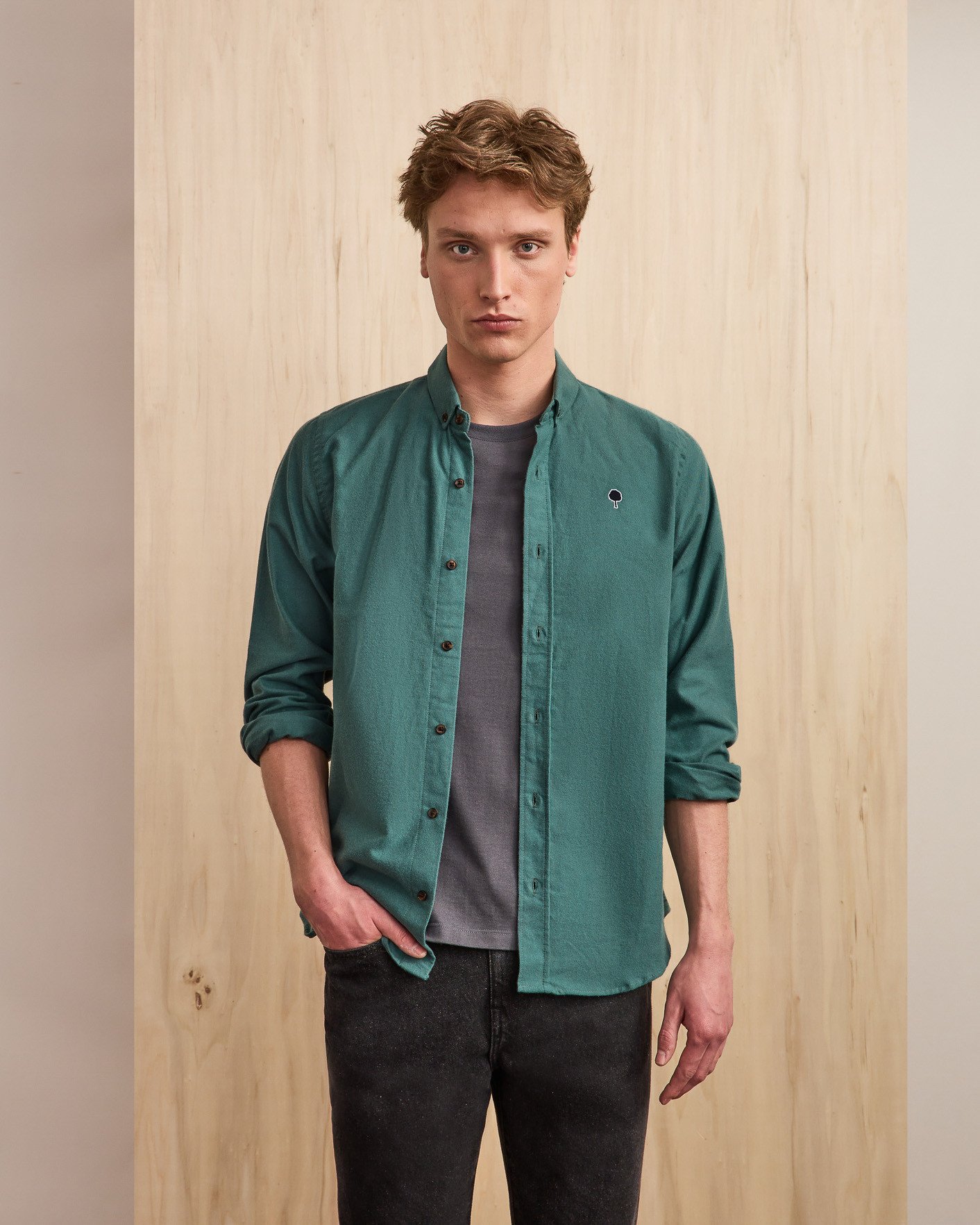 Chemise vert clair grisé coton - IVOY