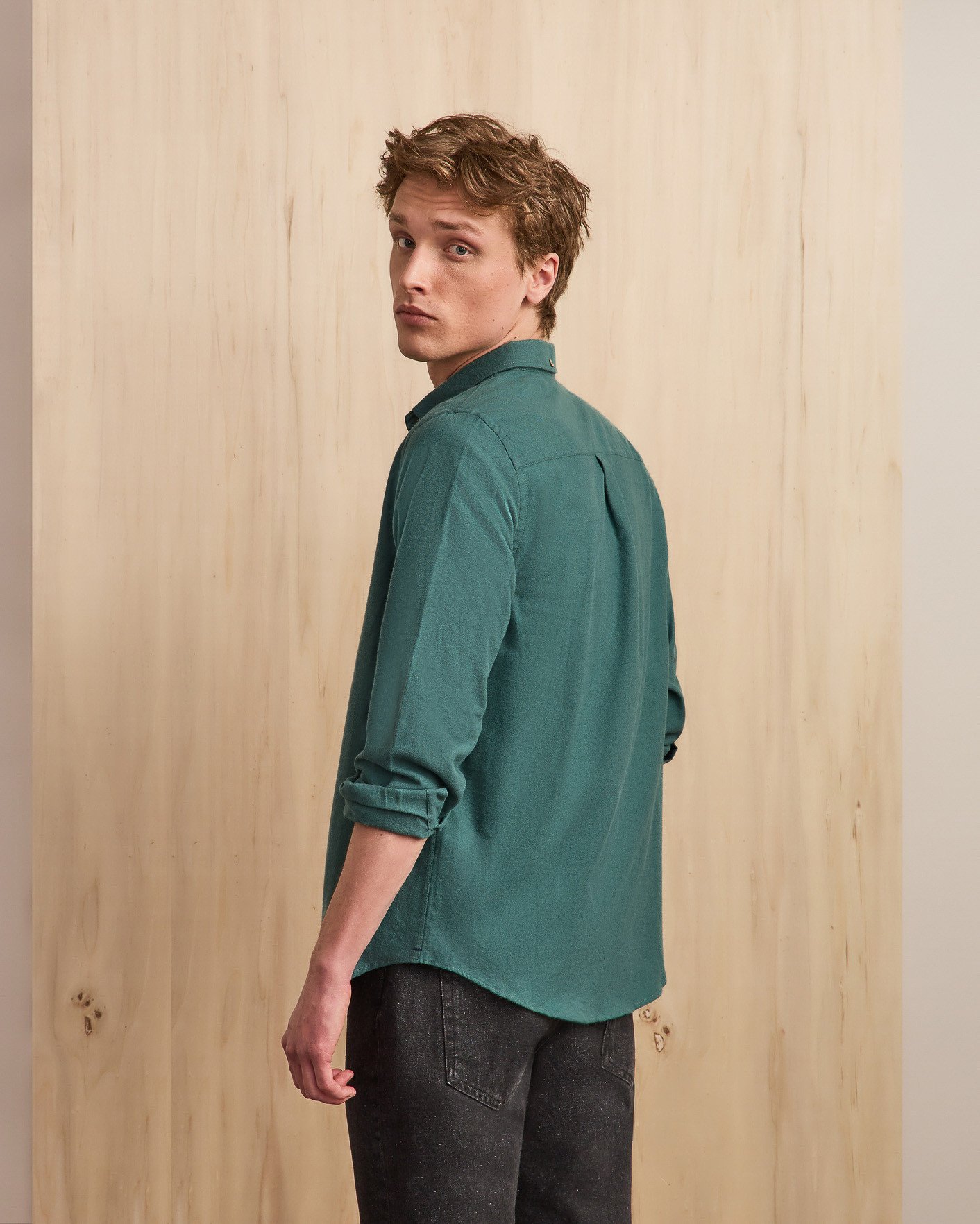 Chemise vert clair grisé coton - IVOY