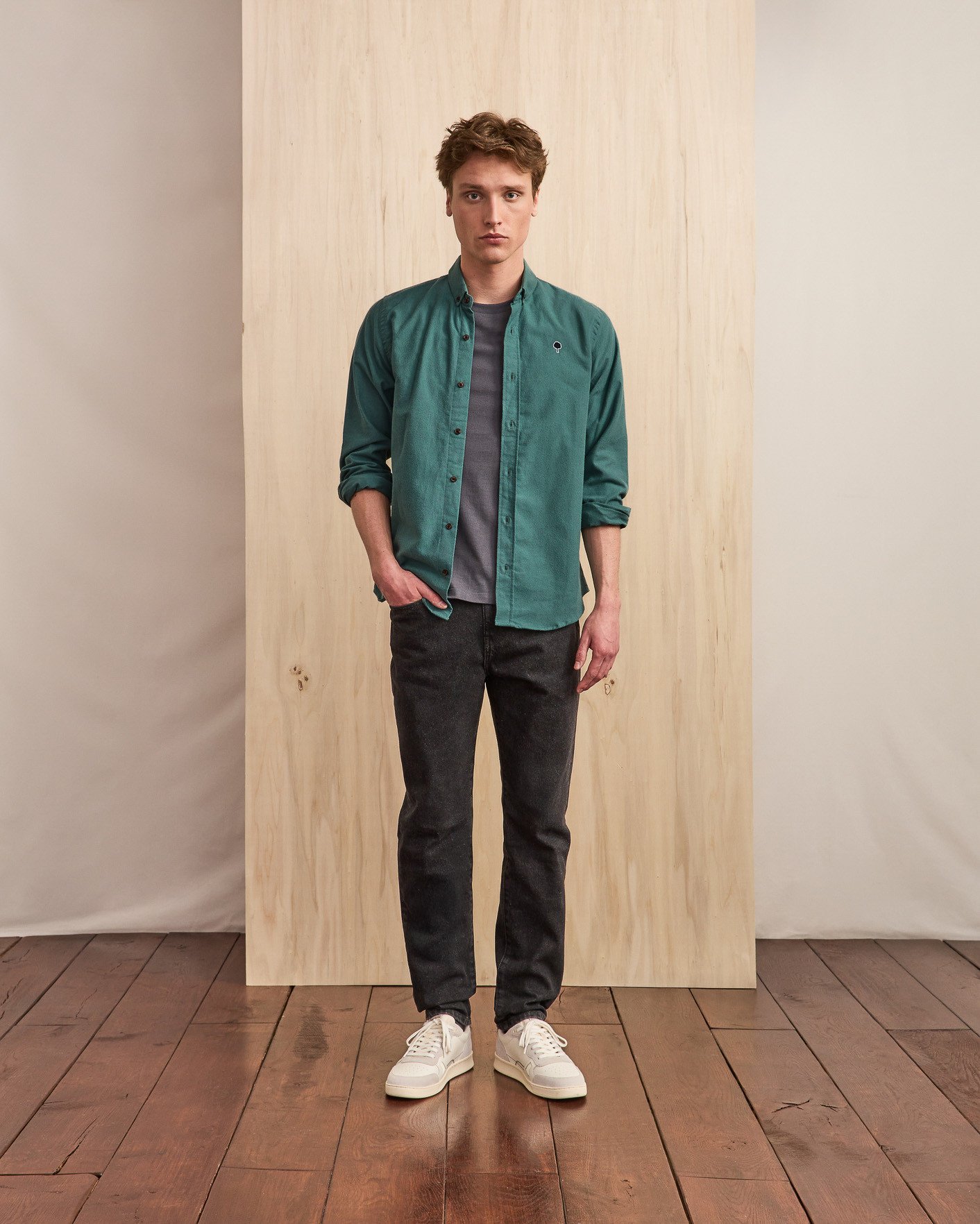 Chemise vert clair grisé coton - IVOY