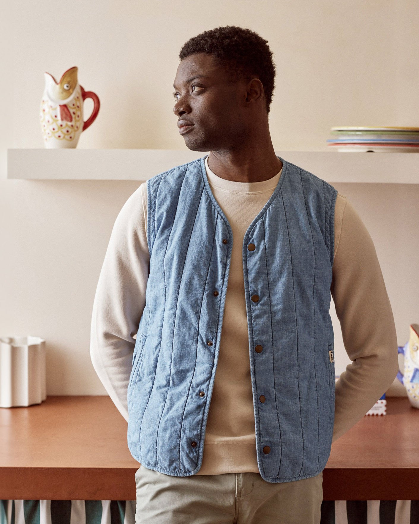 Veste sans manches coton denim clair - EPINAY